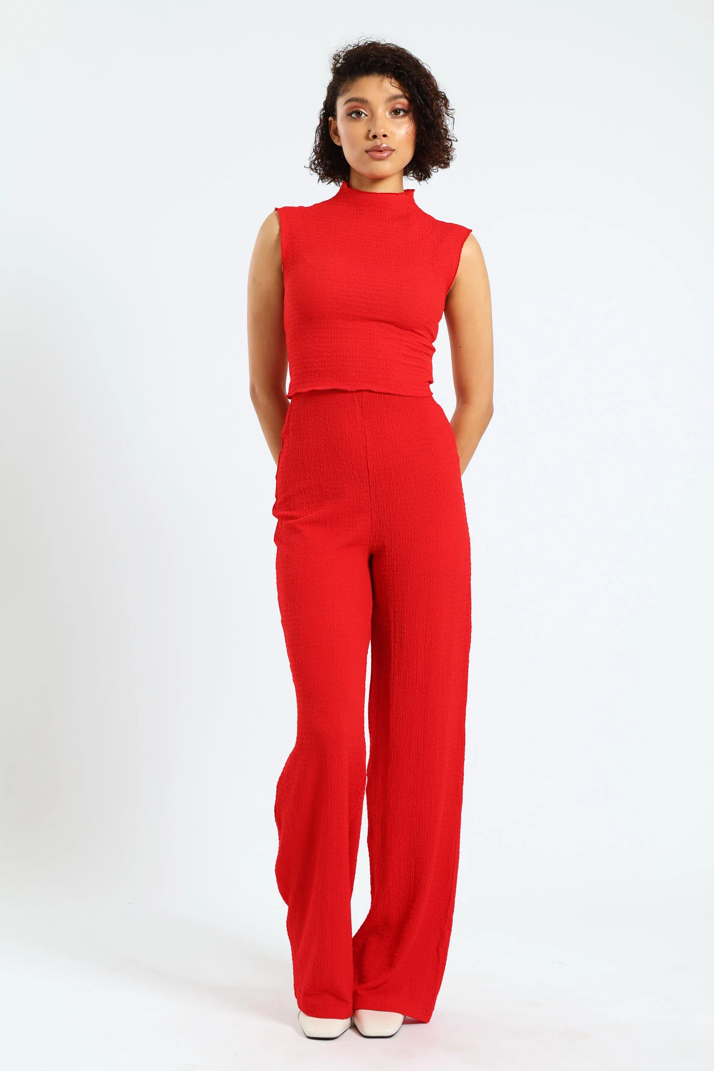 Crinkle Knit Top - Red - Image 2