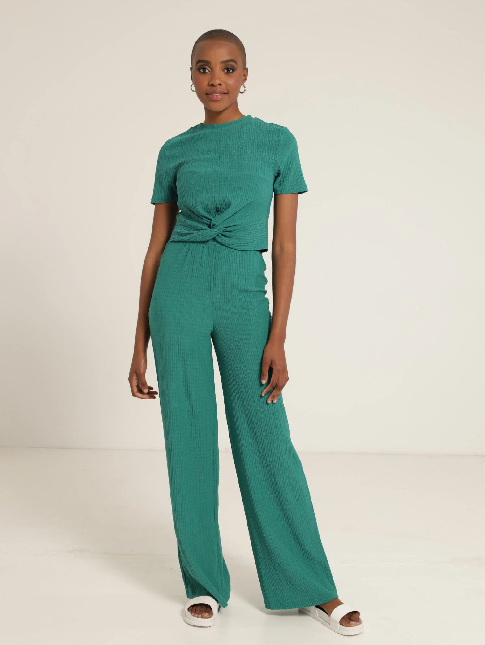 Crinkle Knit Wide Leg Pants - Image 2