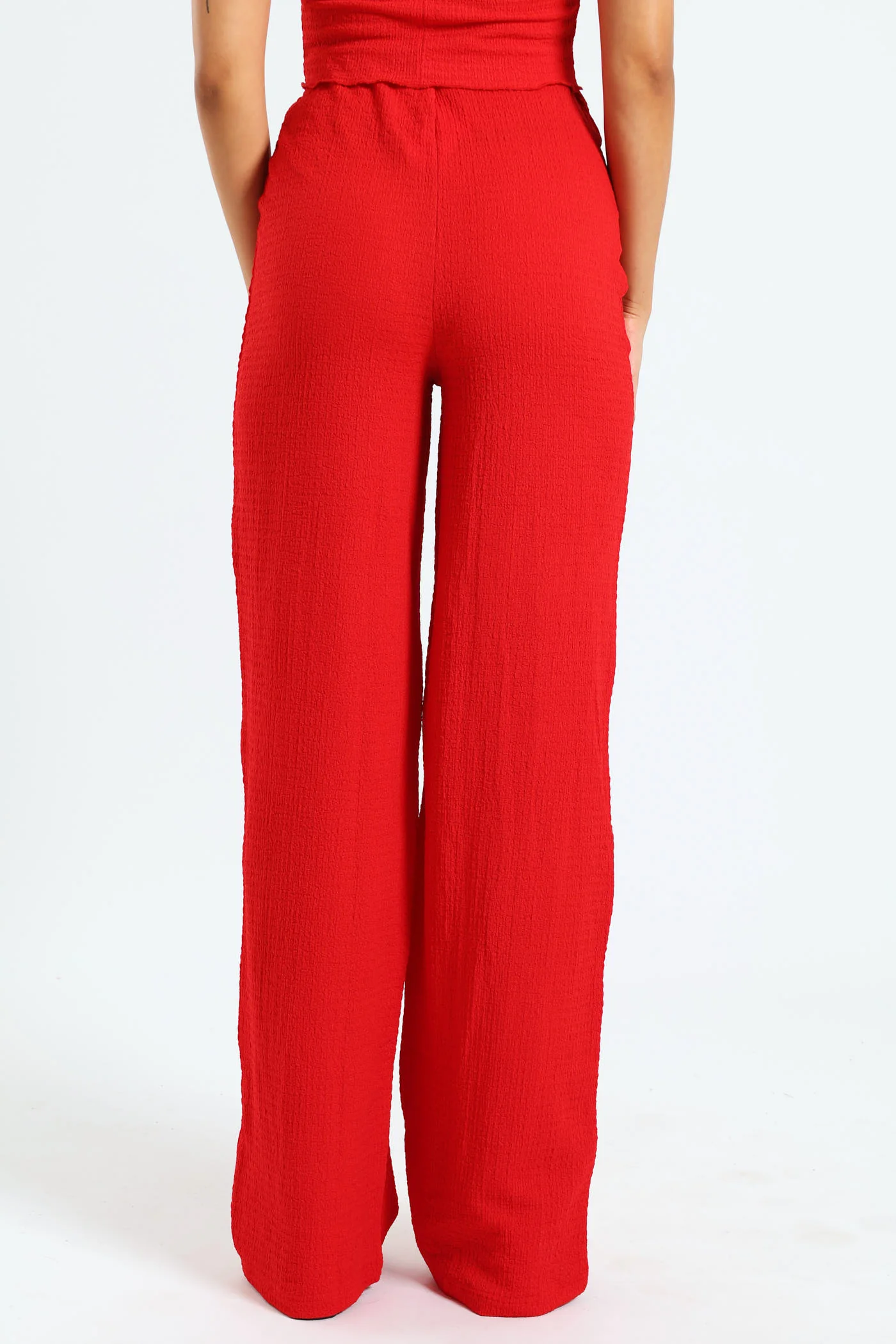 Crinkle Knit Wideleg Pant - Red - Image 4