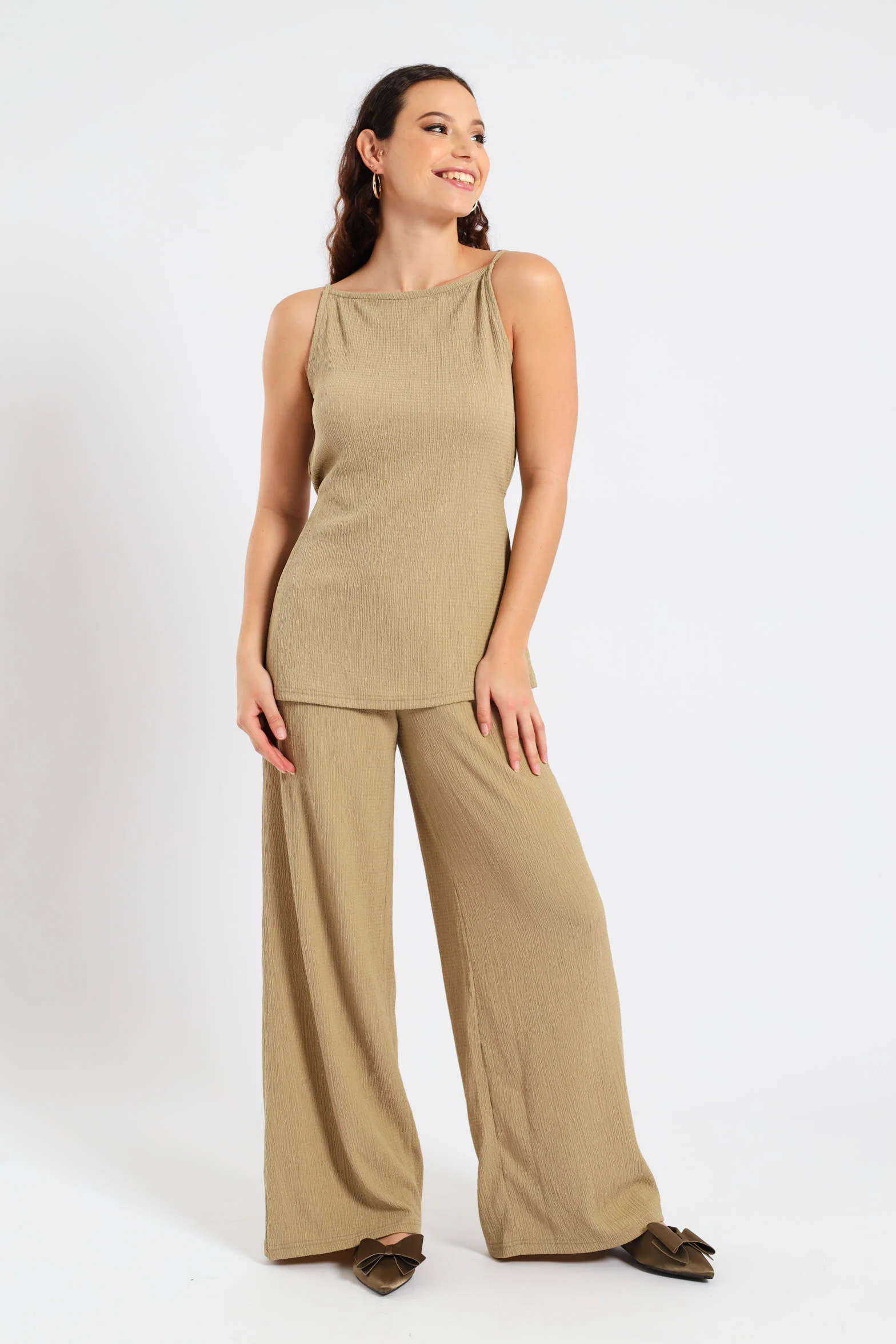Crinkle Knit Wideleg Pant - Sage - Image 2