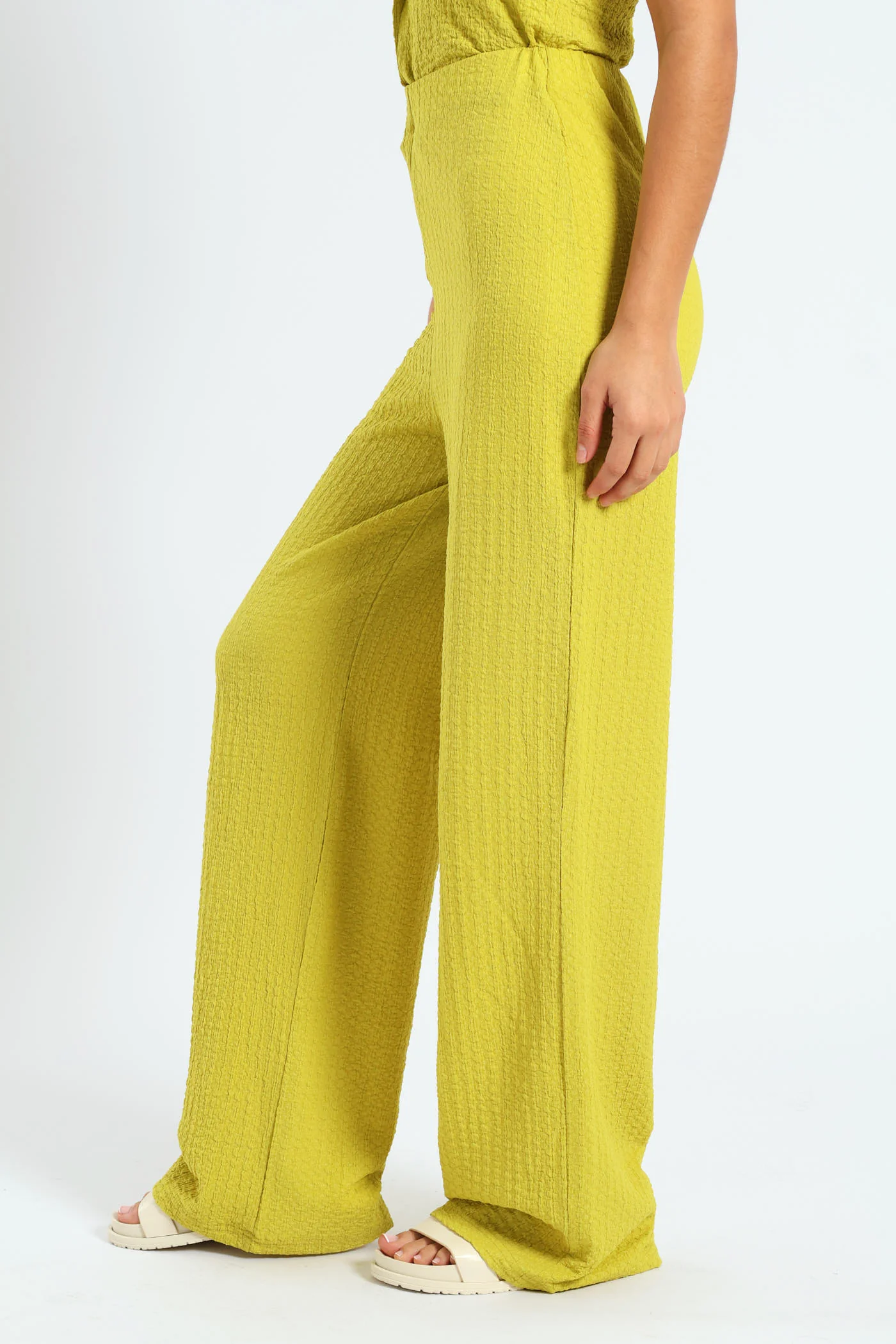Crinkle Knit Wideleg Pants - Chartreuse - Image 3