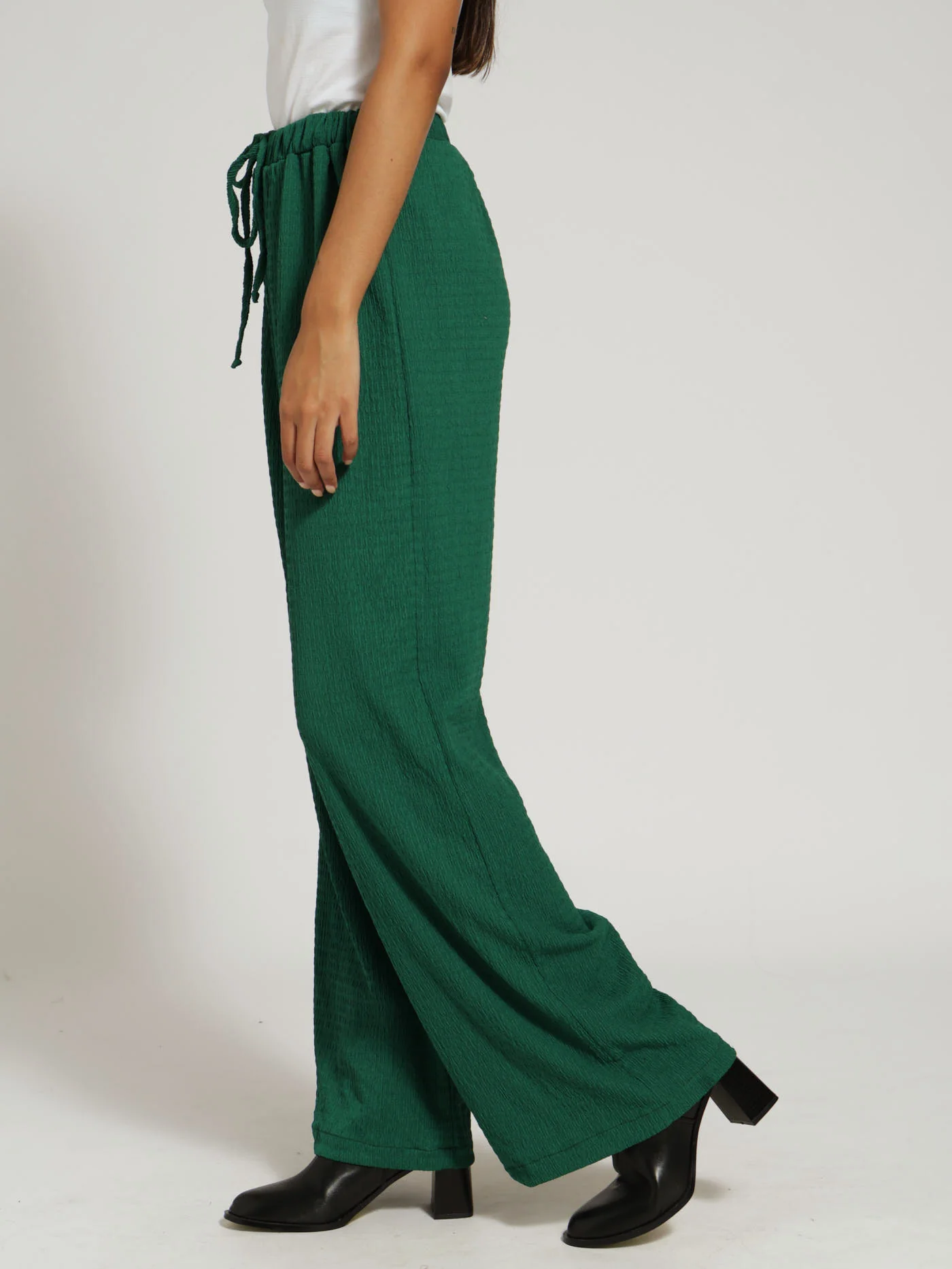Crinkle Knit Wideleg Pants - Emerald - Image 2