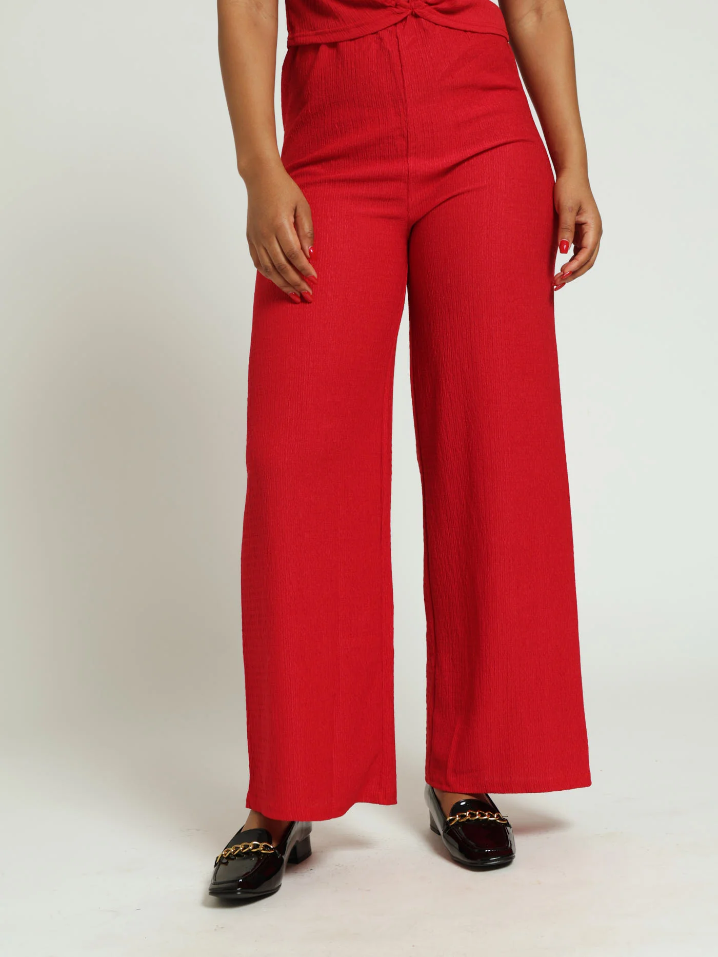 Crinkle Knit Wideleg Pants - Red