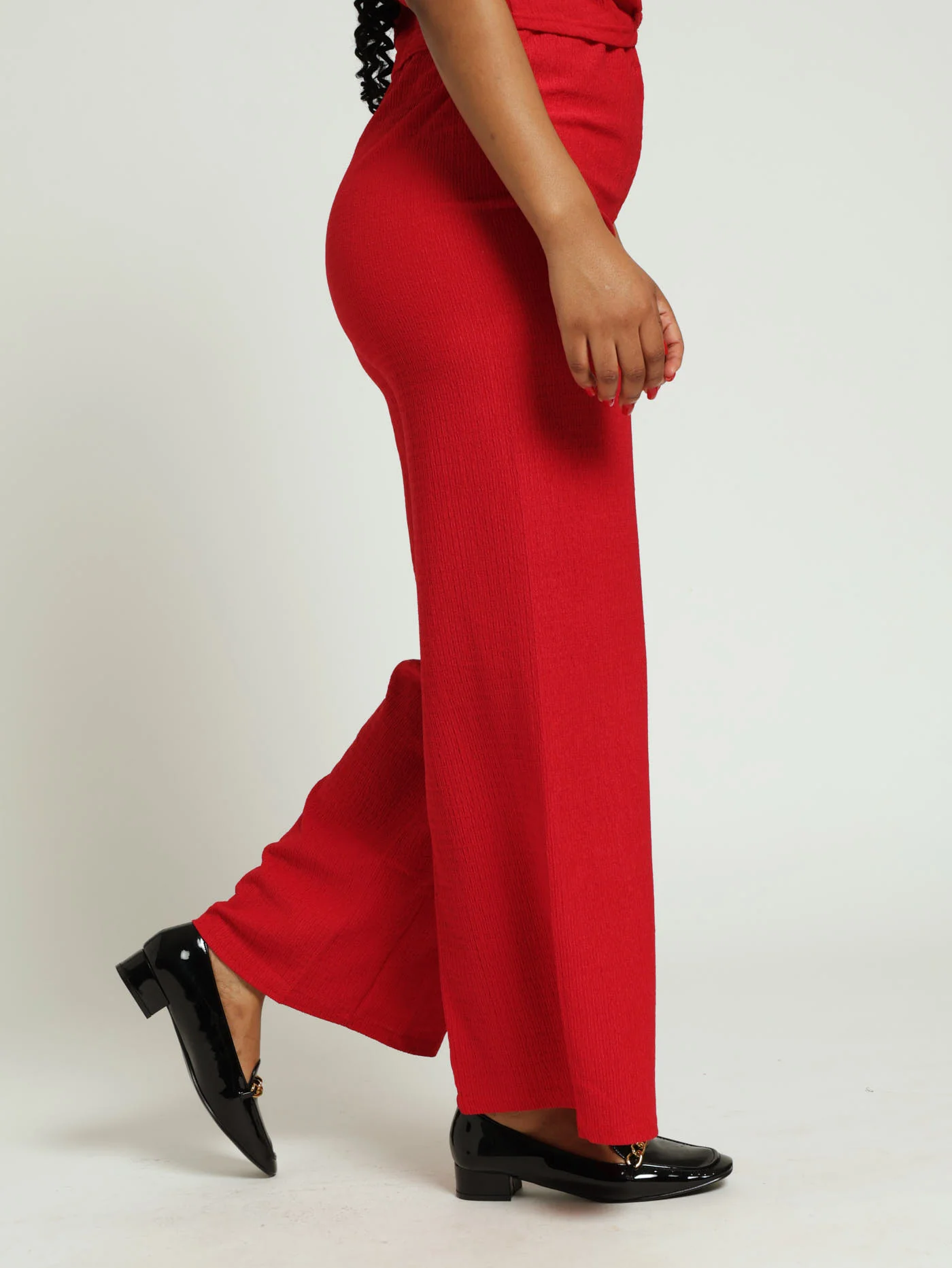 Crinkle Knit Wideleg Pants - Red - Image 2