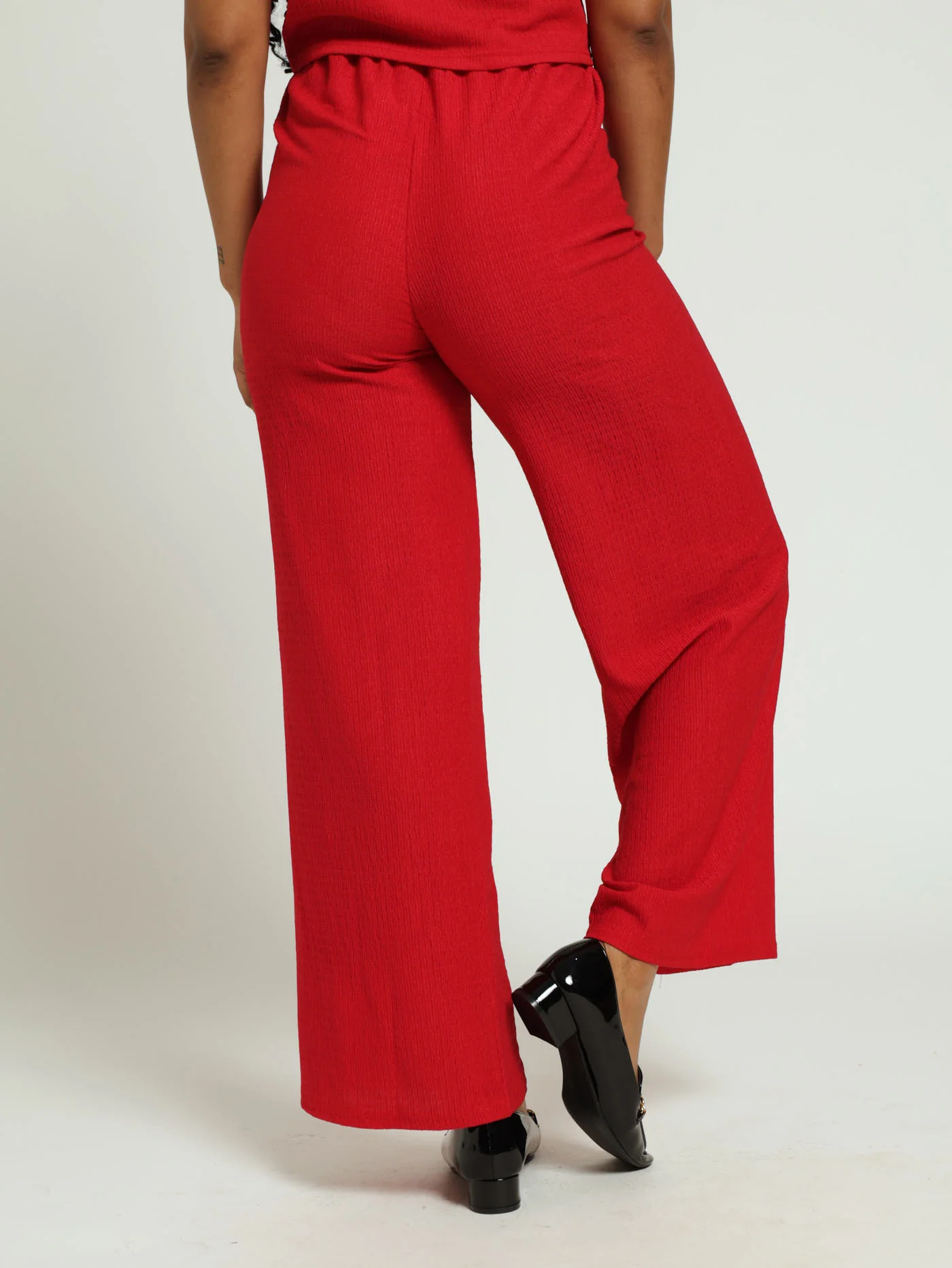 Crinkle Knit Wideleg Pants - Red - Image 3