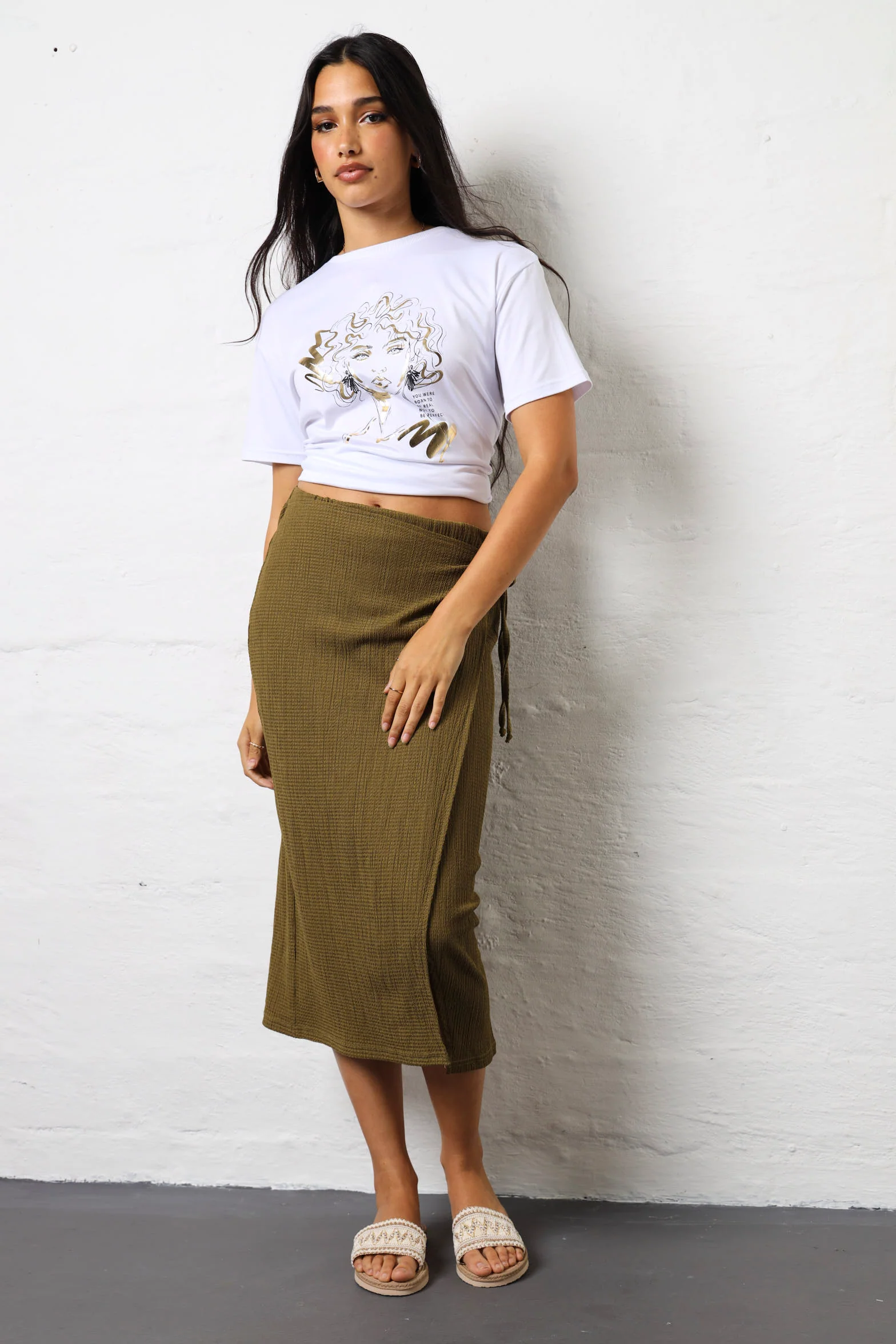 Crinkle Knit Wrap Skirt - Green