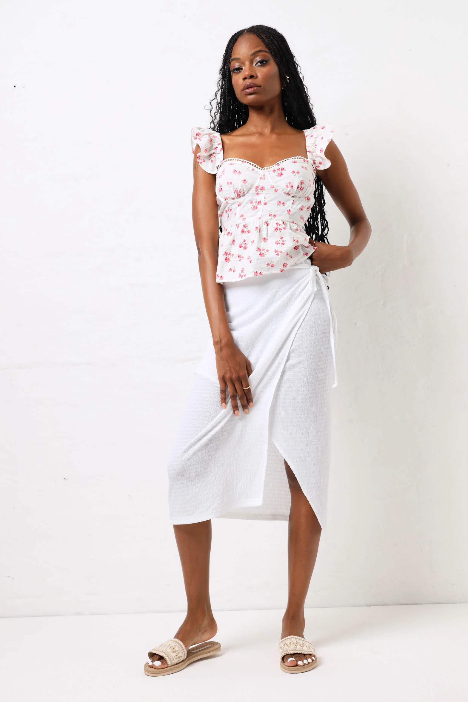 Crinkle Knit Wrap Skirt - White