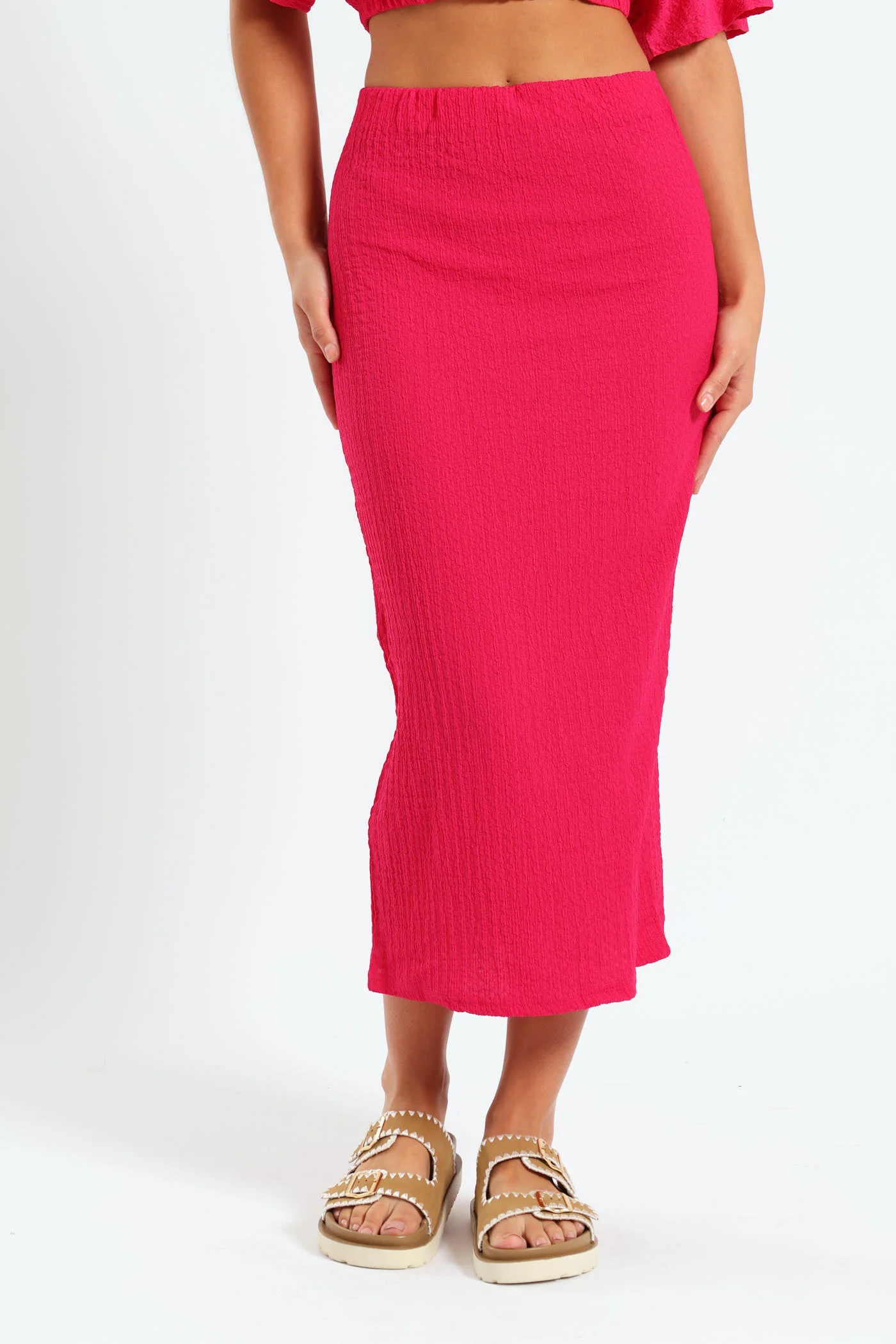 Crinkle Midaxi Skirt - Pink