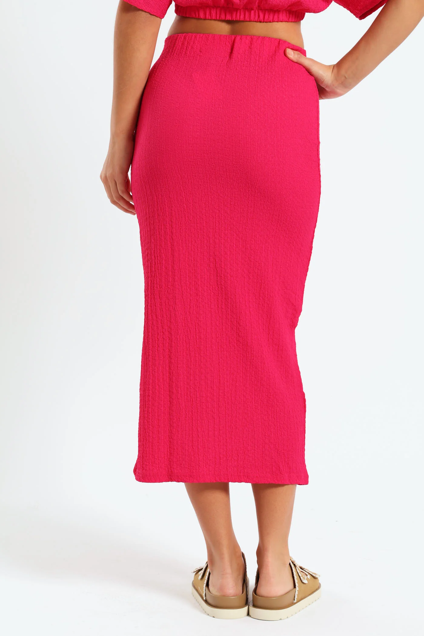Crinkle Midaxi Skirt - Pink - Image 4