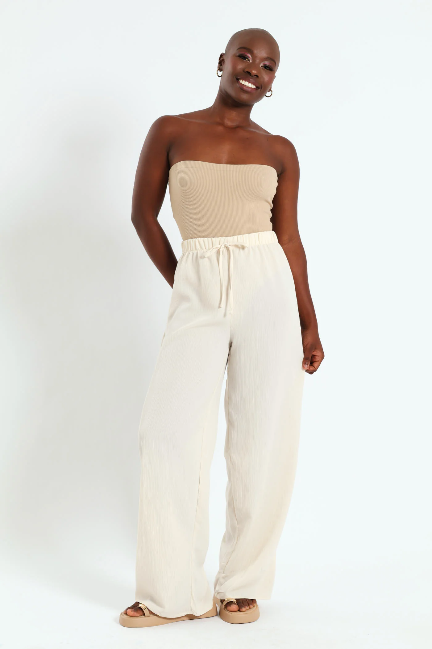 Crinkle Pants With Pockets - Cream - Image 2