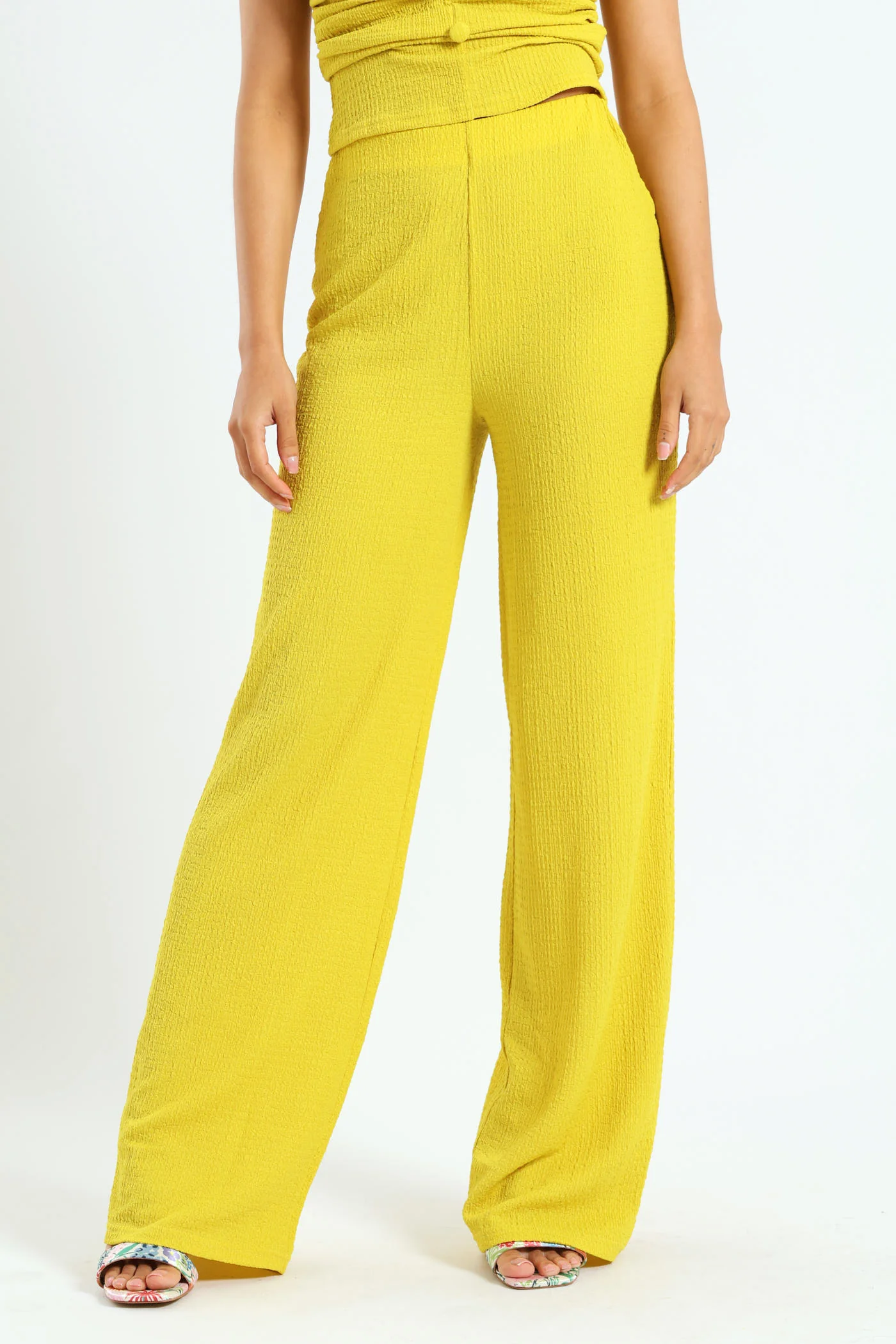 Crinkle Wideleg Pants - Chartreuse