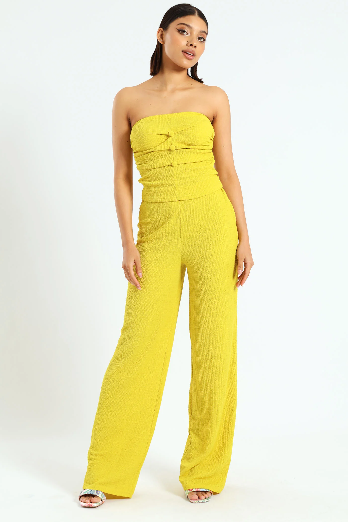 Crinkle Wideleg Pants - Chartreuse - Image 2