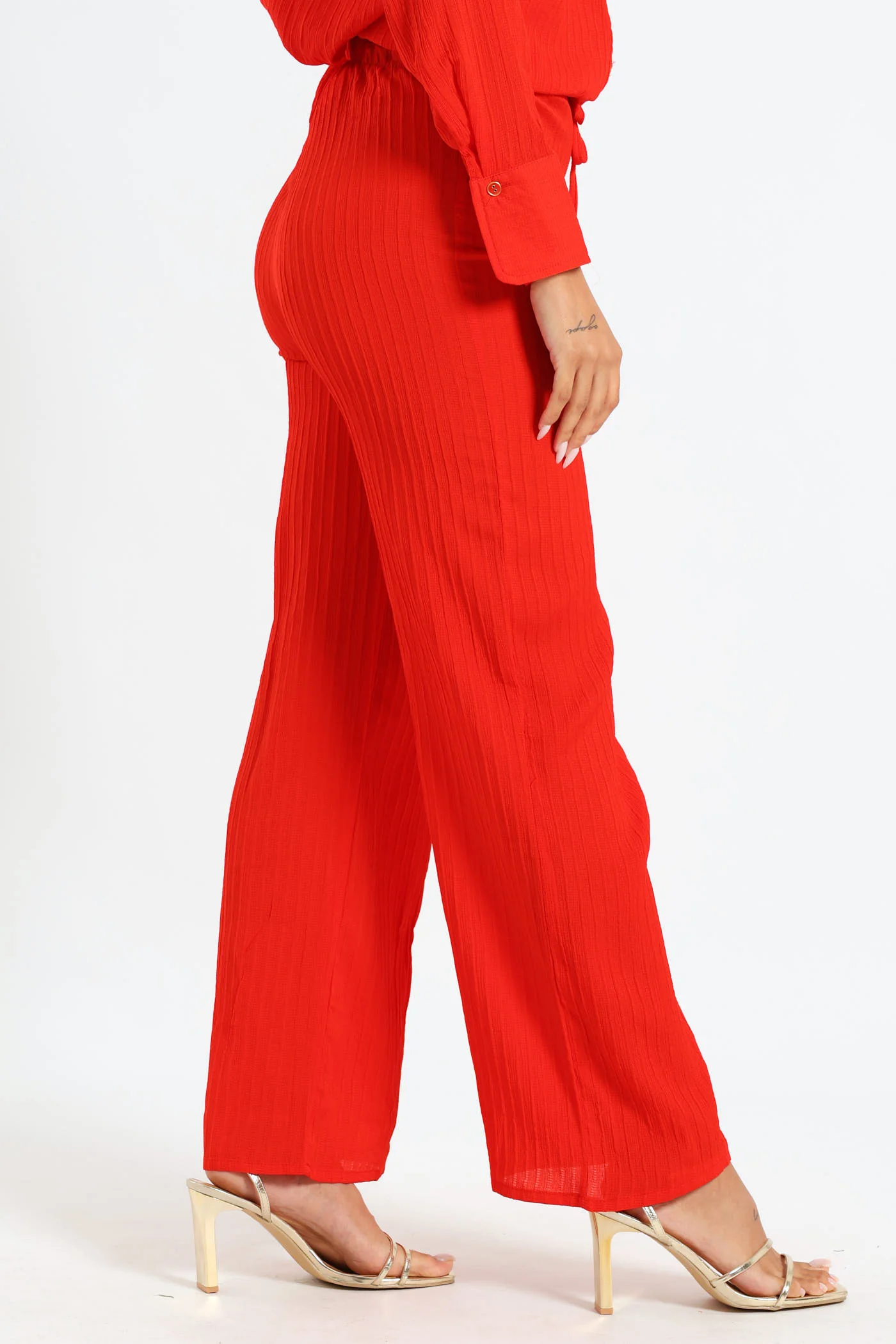 Crinkle Wideleg Pants - Red - Image 2
