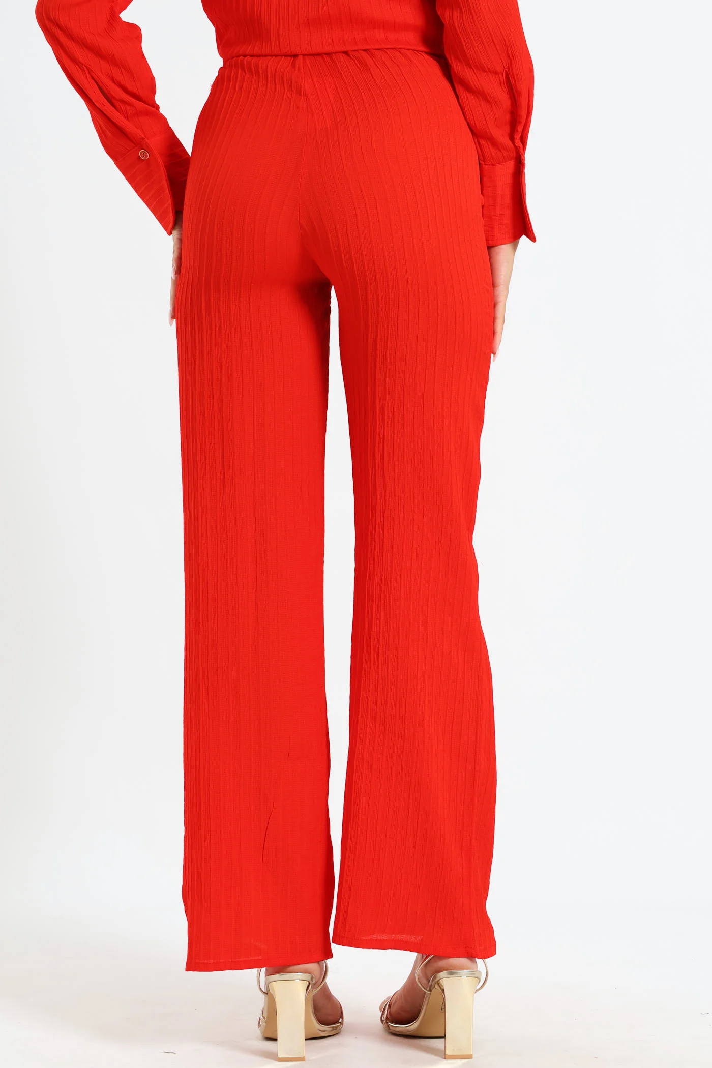 Crinkle Wideleg Pants - Red - Image 3