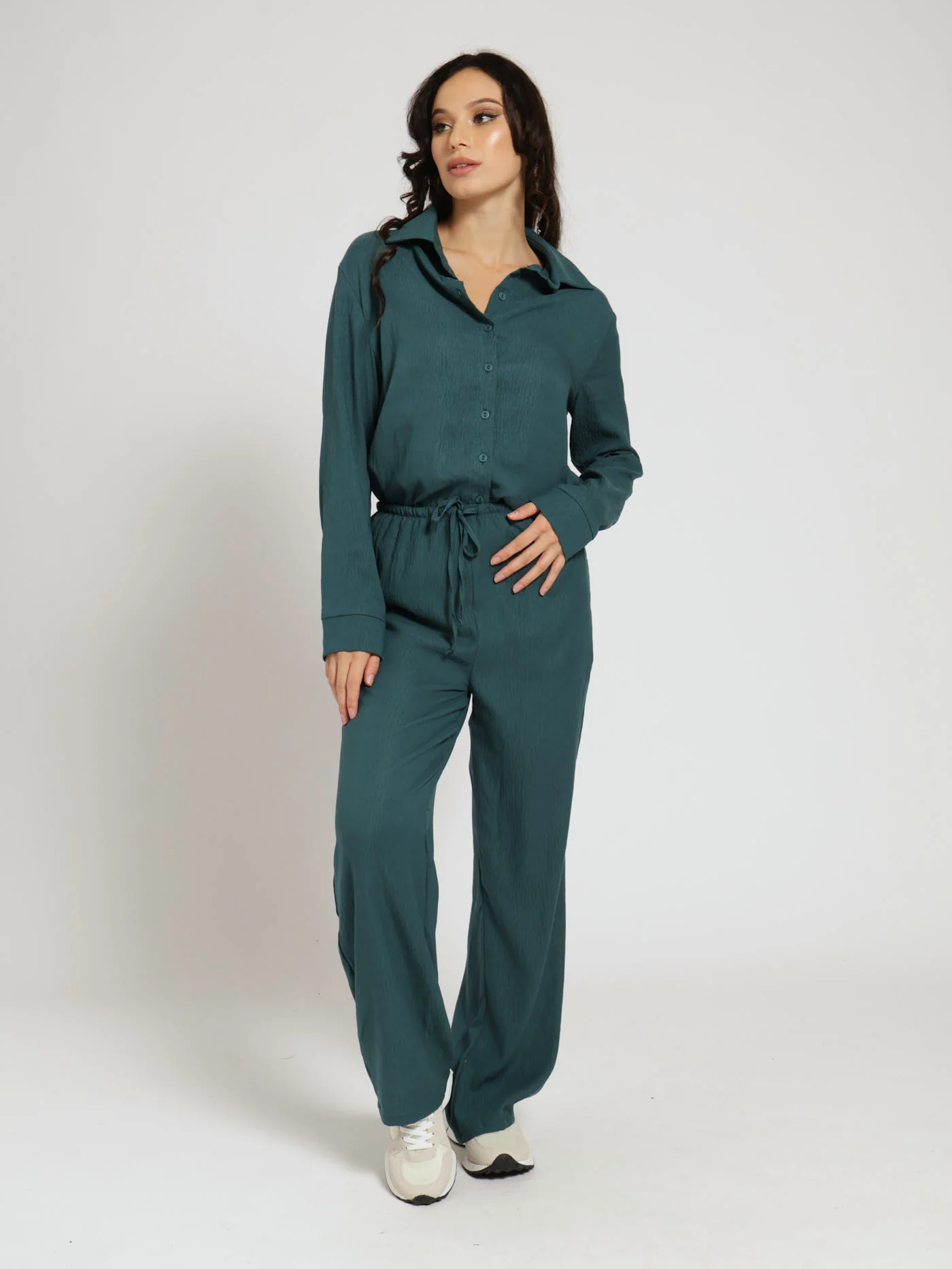 Crinkle Wideleg Pants - Teal - Image 4