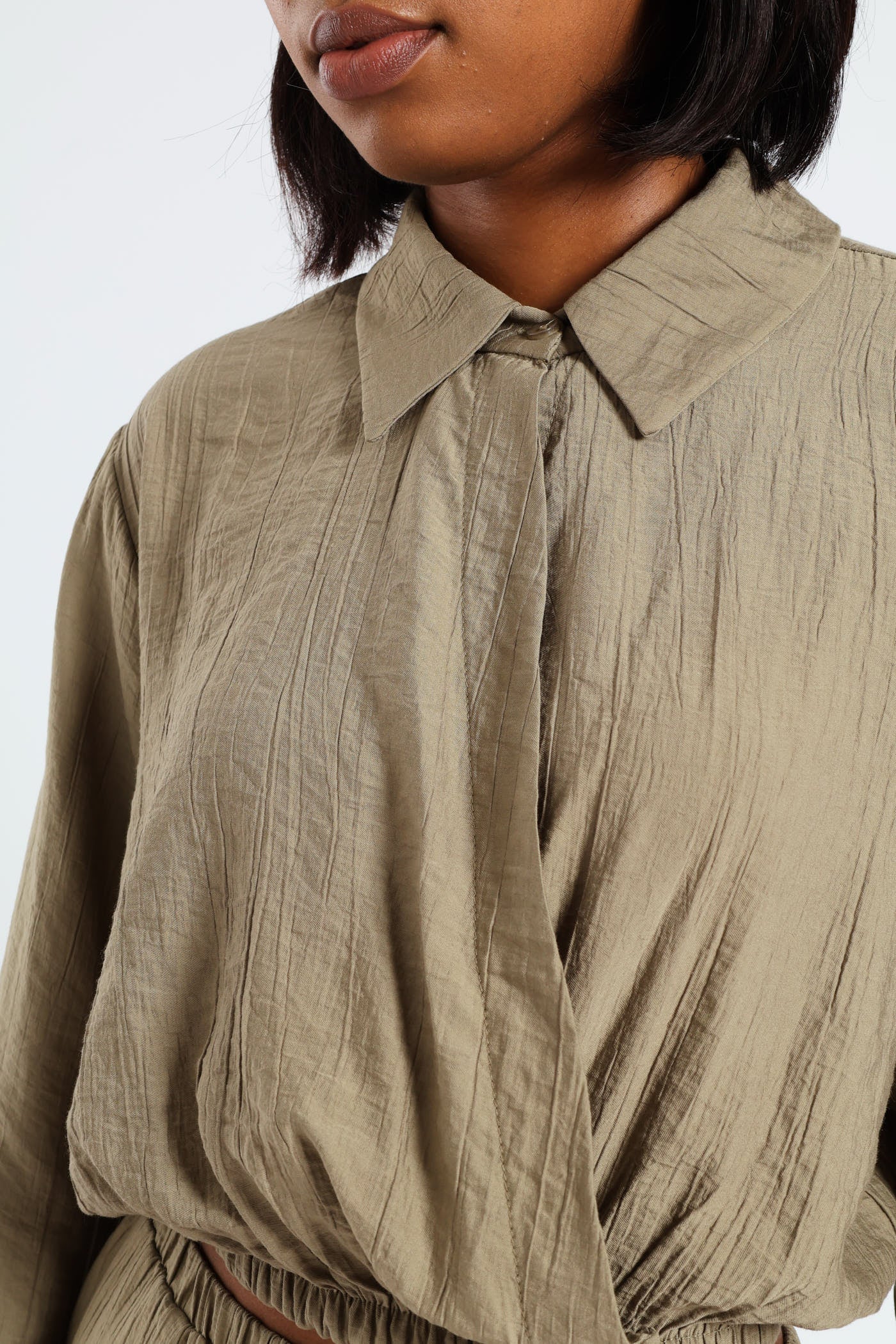Crinkle Woven Long Sleeve Shirt - Sage - Image 5