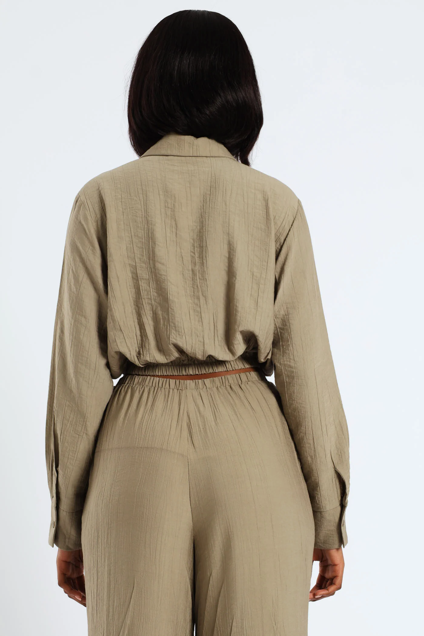 Crinkle Woven Long Sleeve Shirt - Sage - Image 6