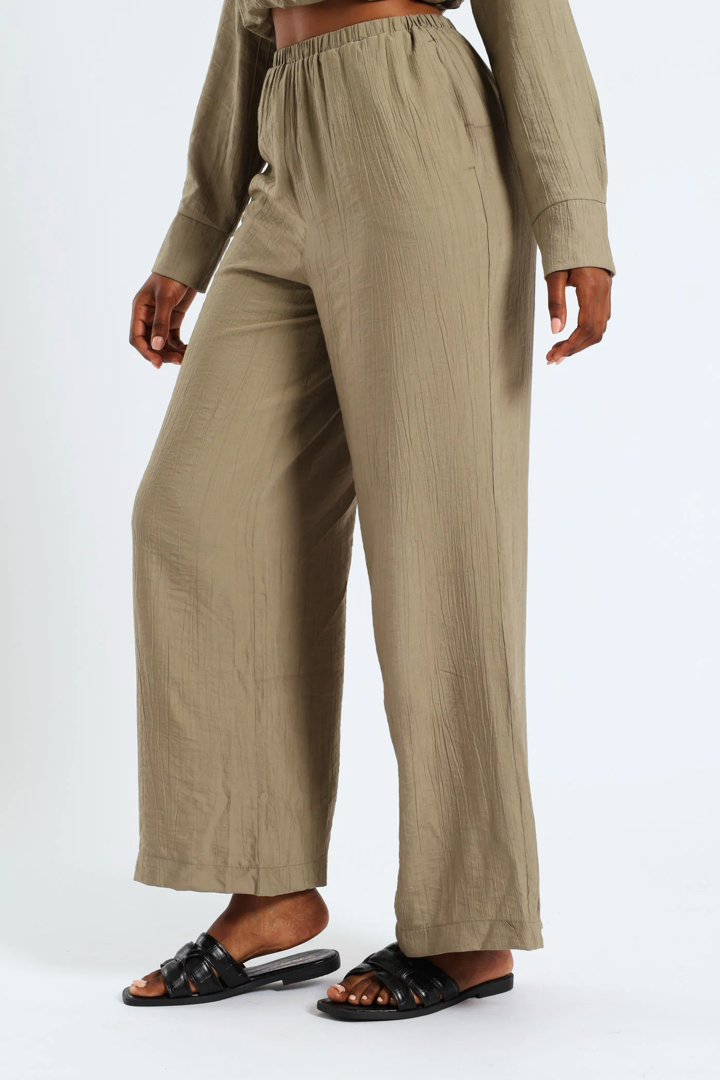 Crinkle Woven Wideleg Pants - Sage - Image 3