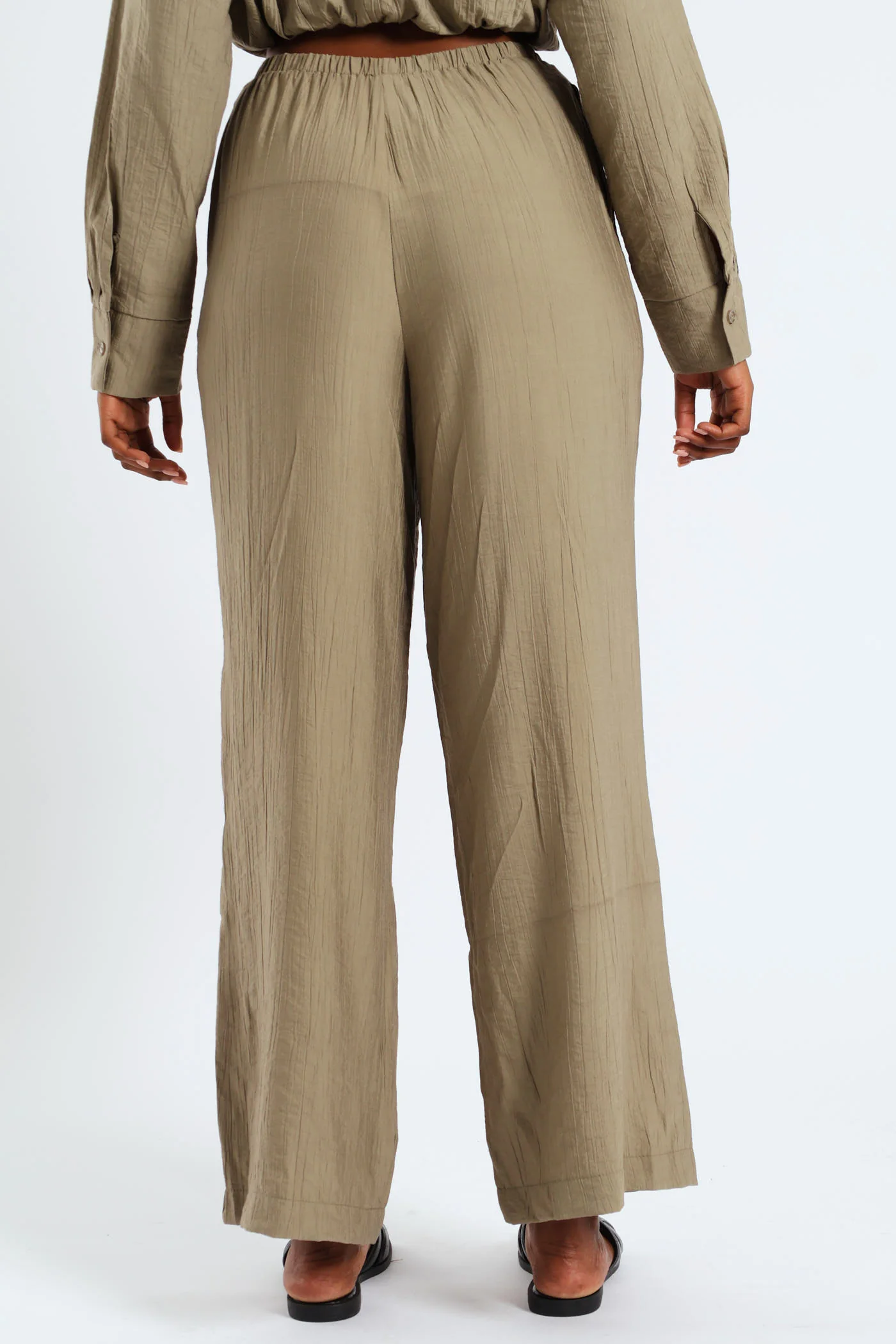Crinkle Woven Wideleg Pants - Sage - Image 5
