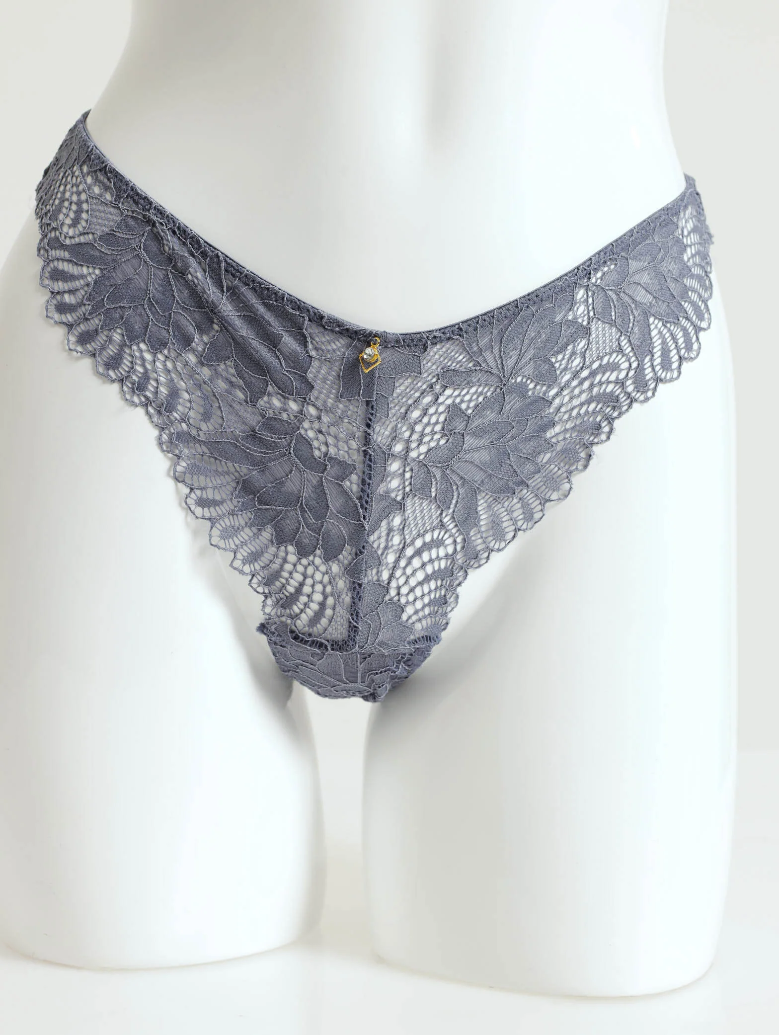 Criss Cross Lace Brazilian Panty - Grey