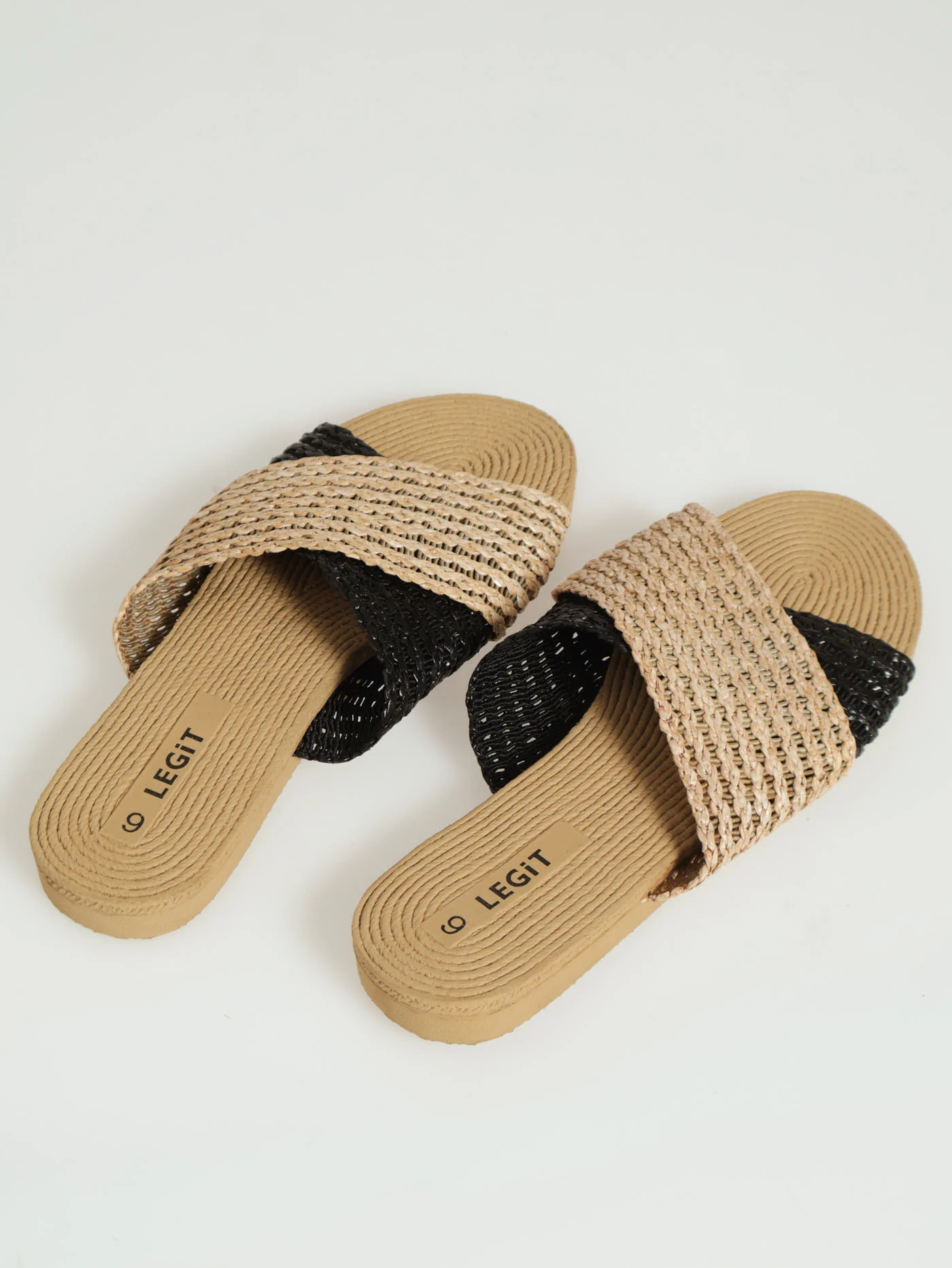 Criss Cross Raffia Colour Block Mule Sandal