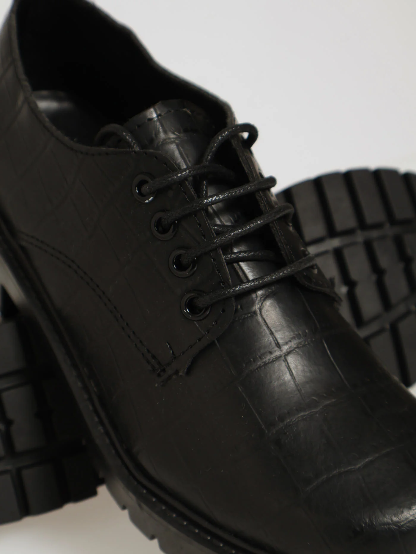 Croc Patent Lace Up - Black - Image 5