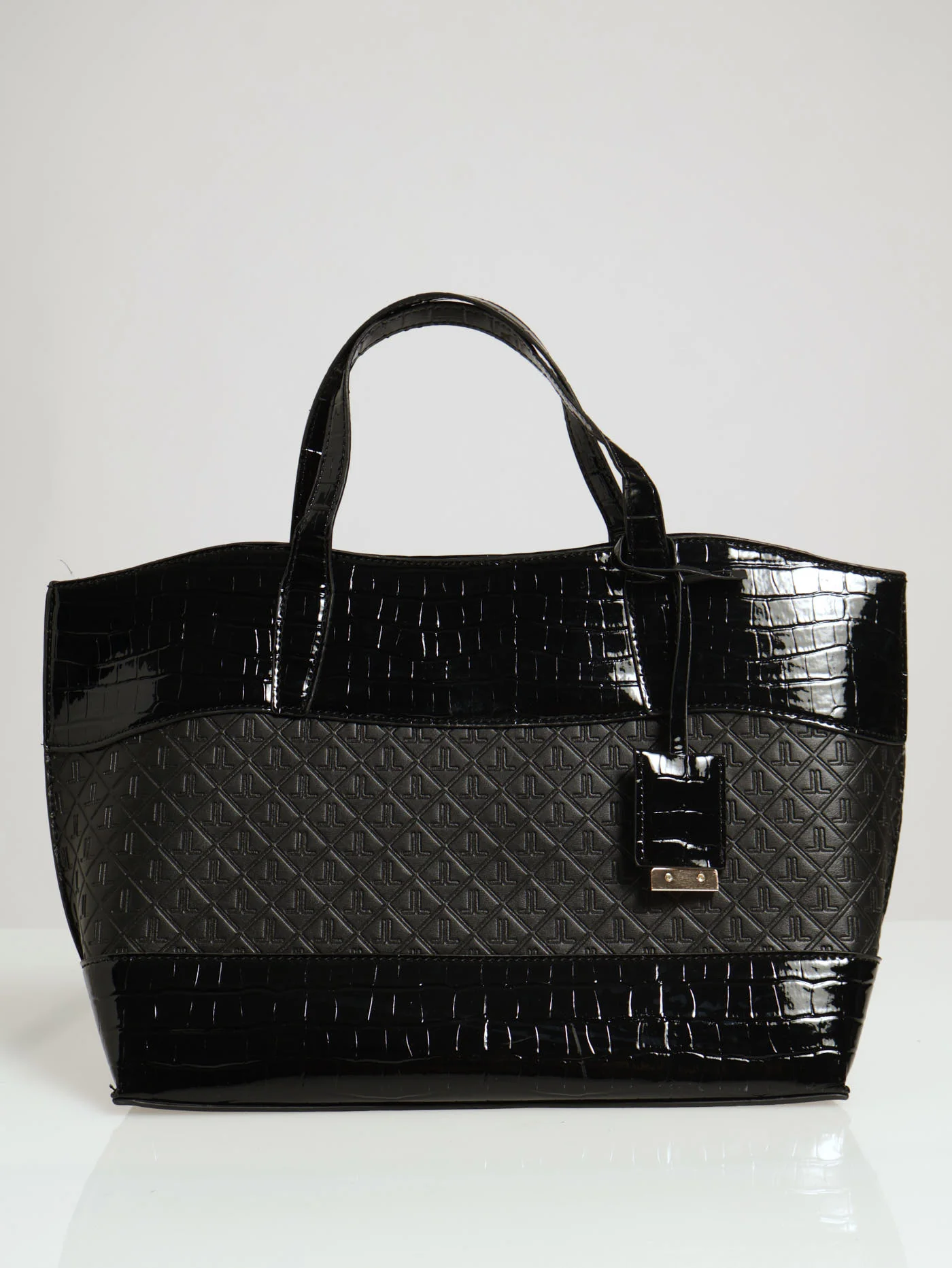 Croc Skin Monogram Tote Bag - Black