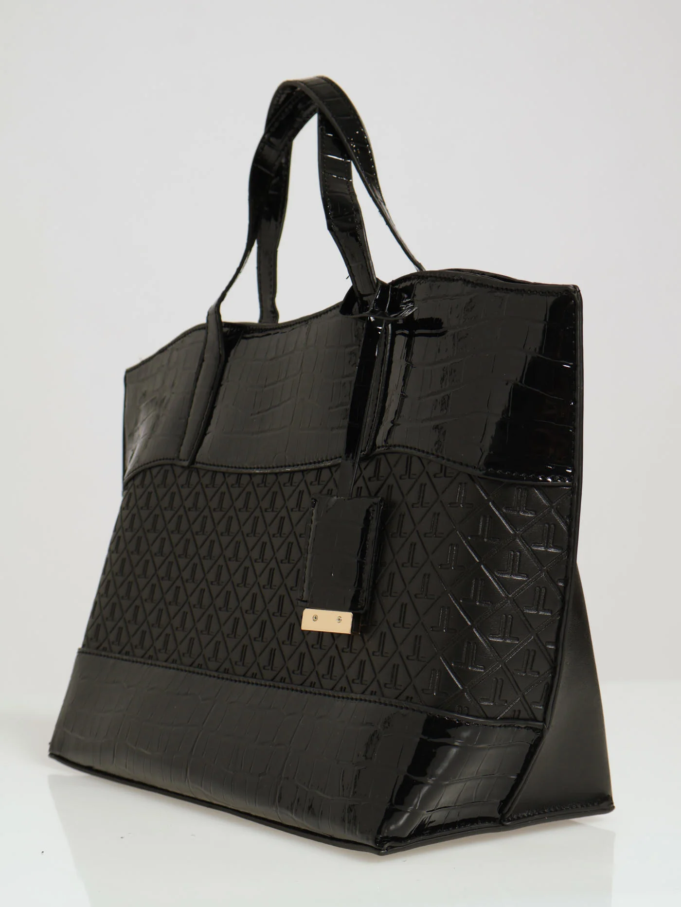 Croc Skin Monogram Tote Bag - Black - Image 2