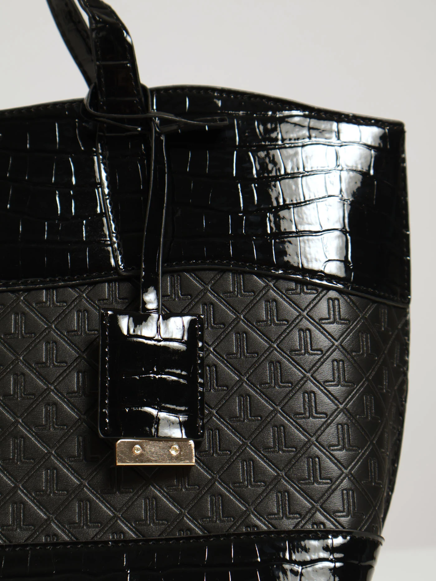 Croc Skin Monogram Tote Bag - Black - Image 4