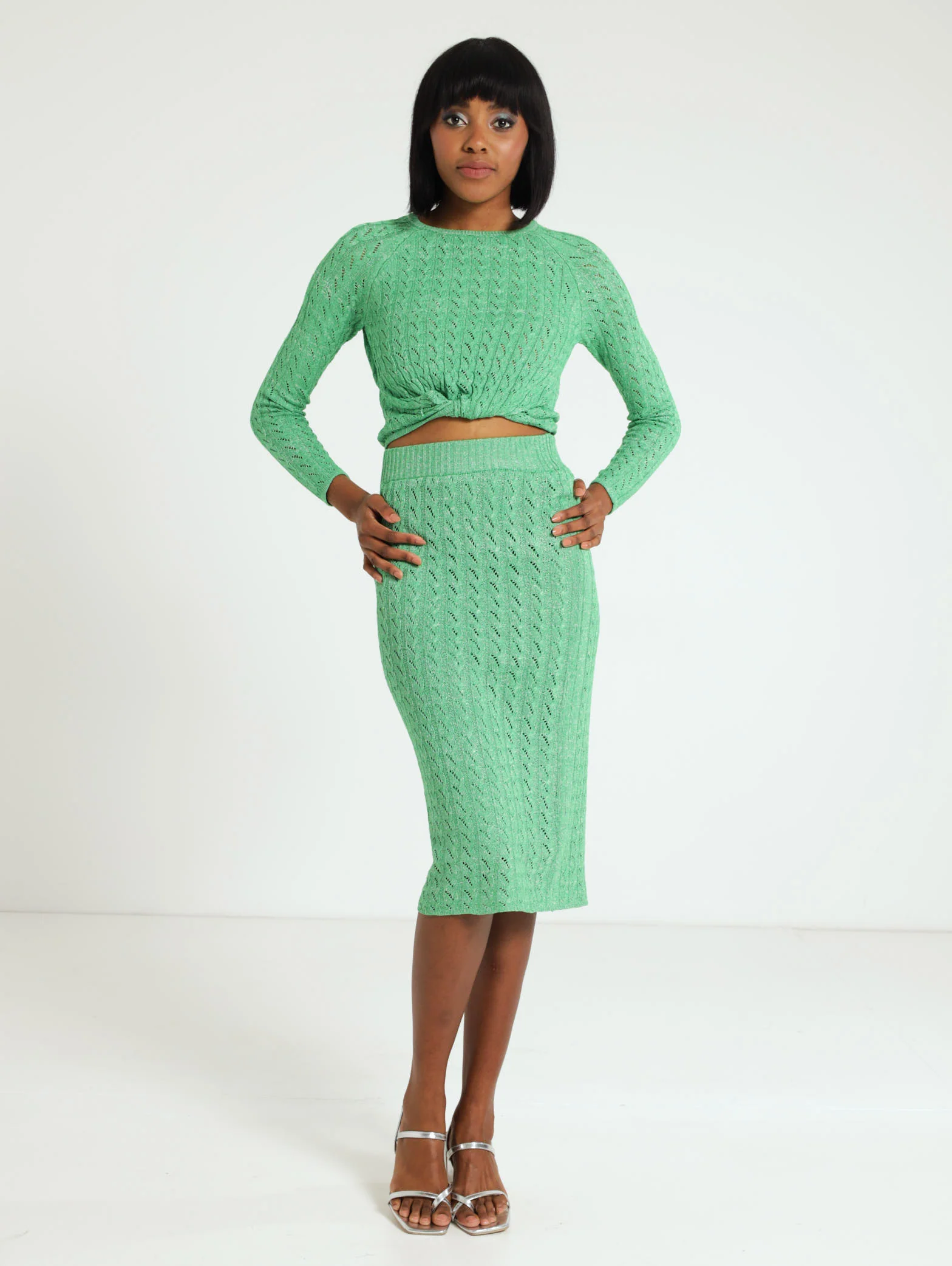 Crochet Green Melange Pencil Skirt - Image 2