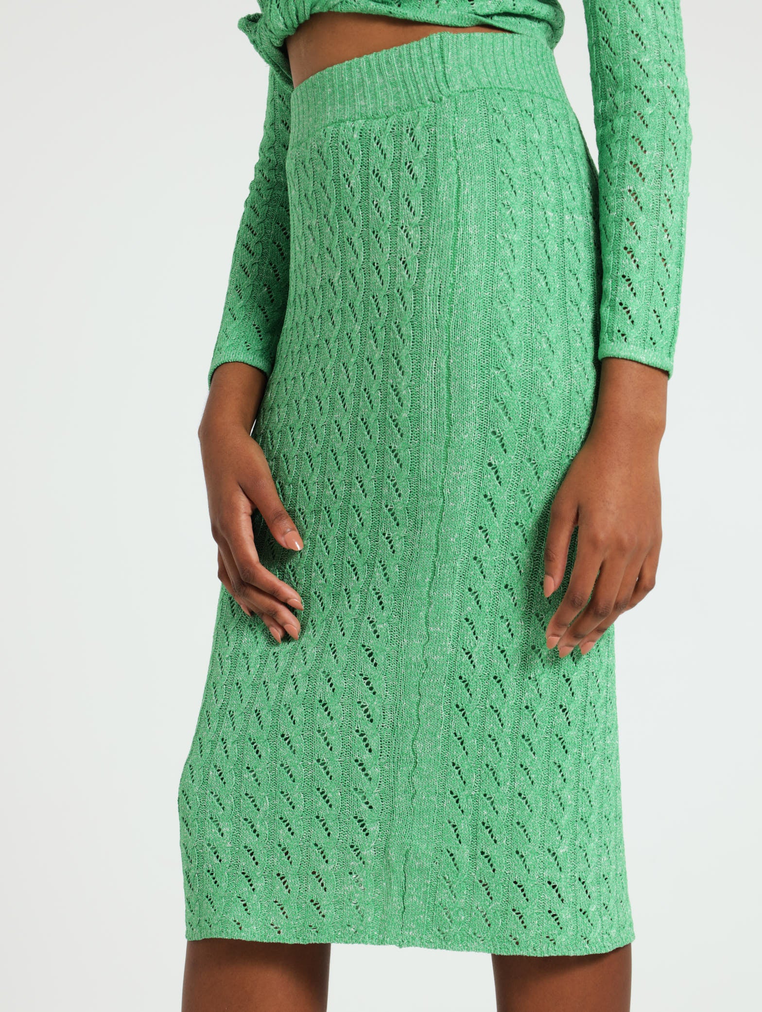 Crochet Green Melange Pencil Skirt - Image 3