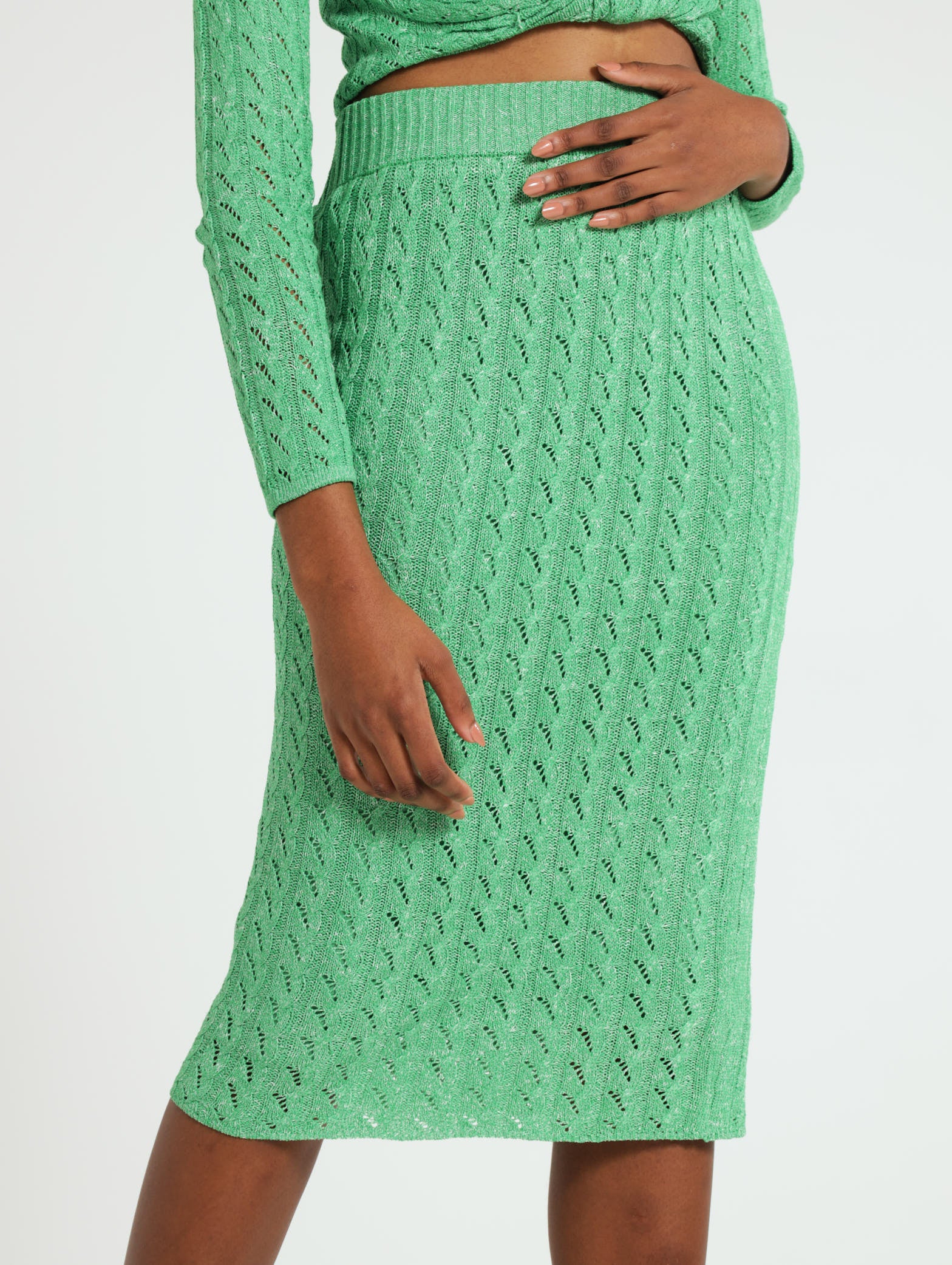 Crochet Green Melange Pencil Skirt - Image 4