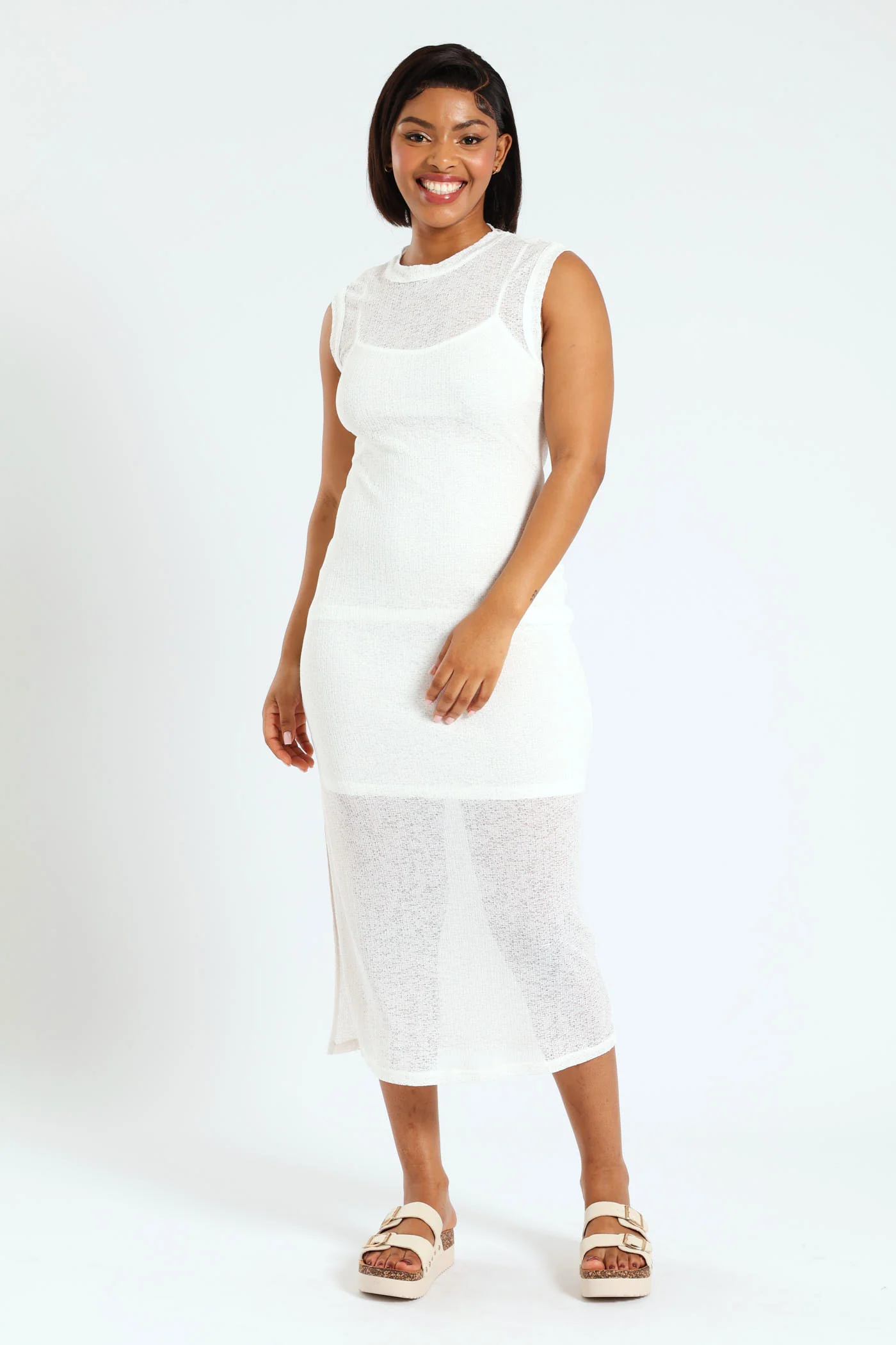 Crochet Look Bodycon Dress - White
