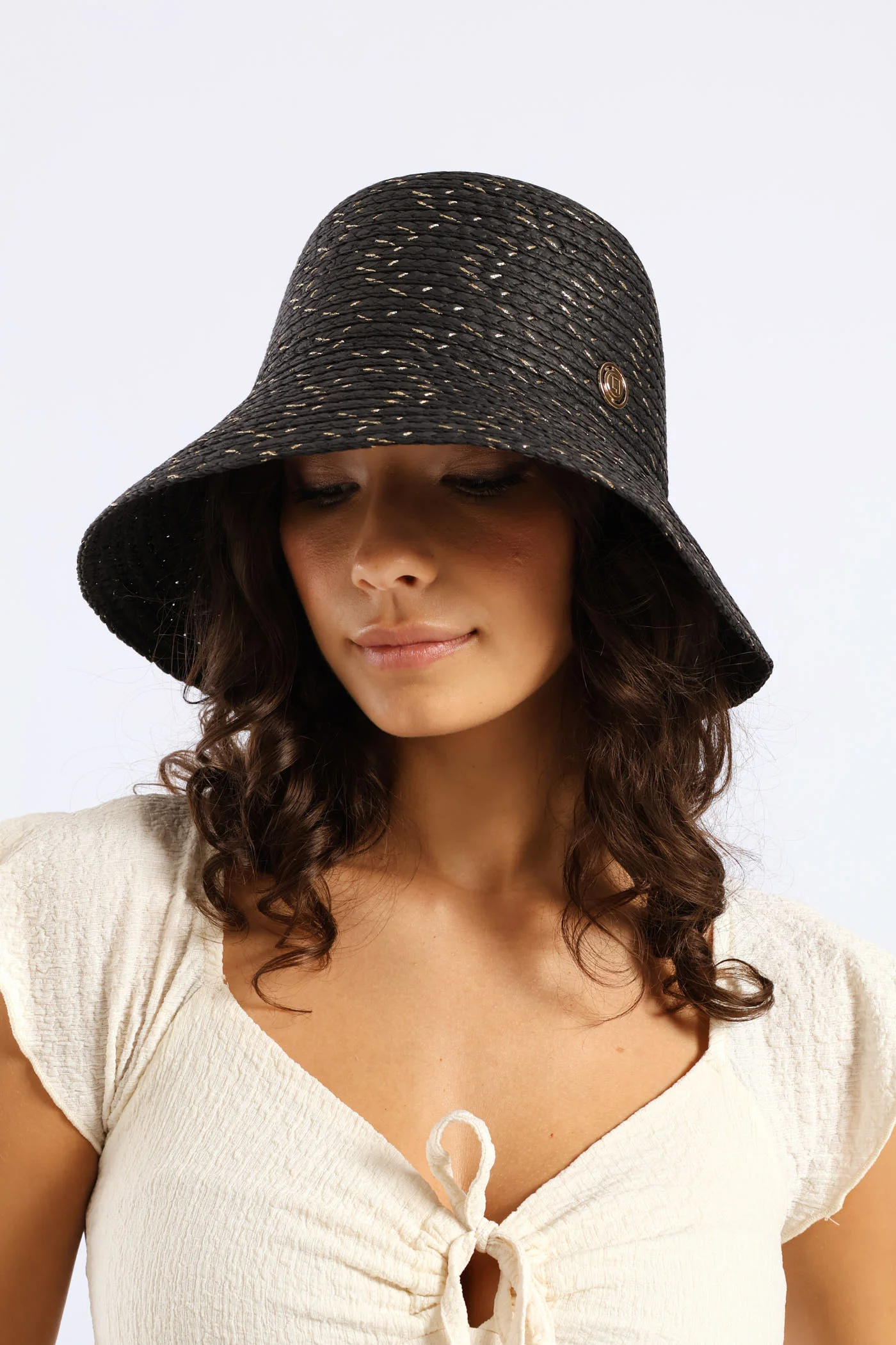 Crochet Metallic Bucket Hat - Black