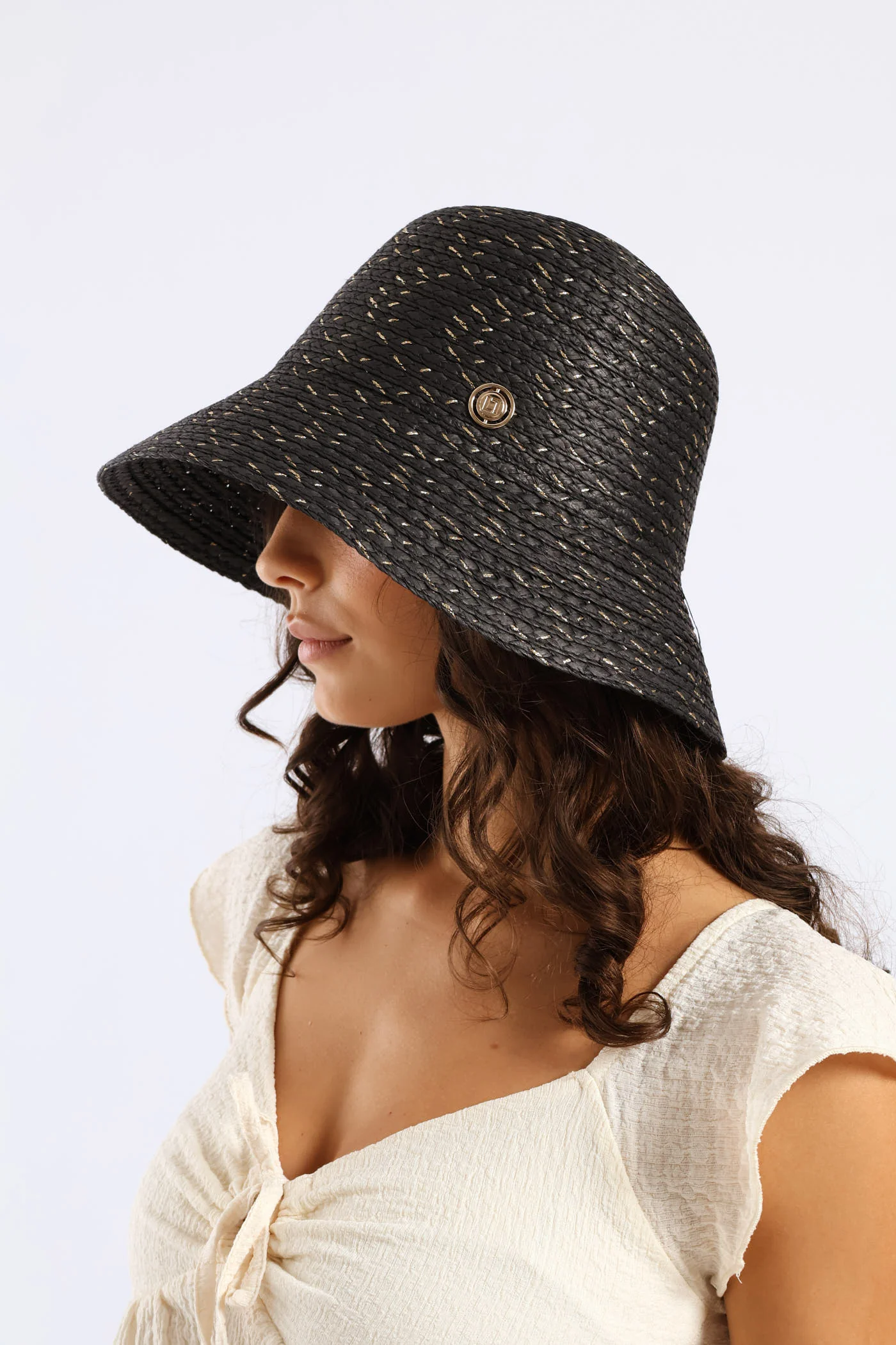 Crochet Metallic Bucket Hat - Black - Image 3