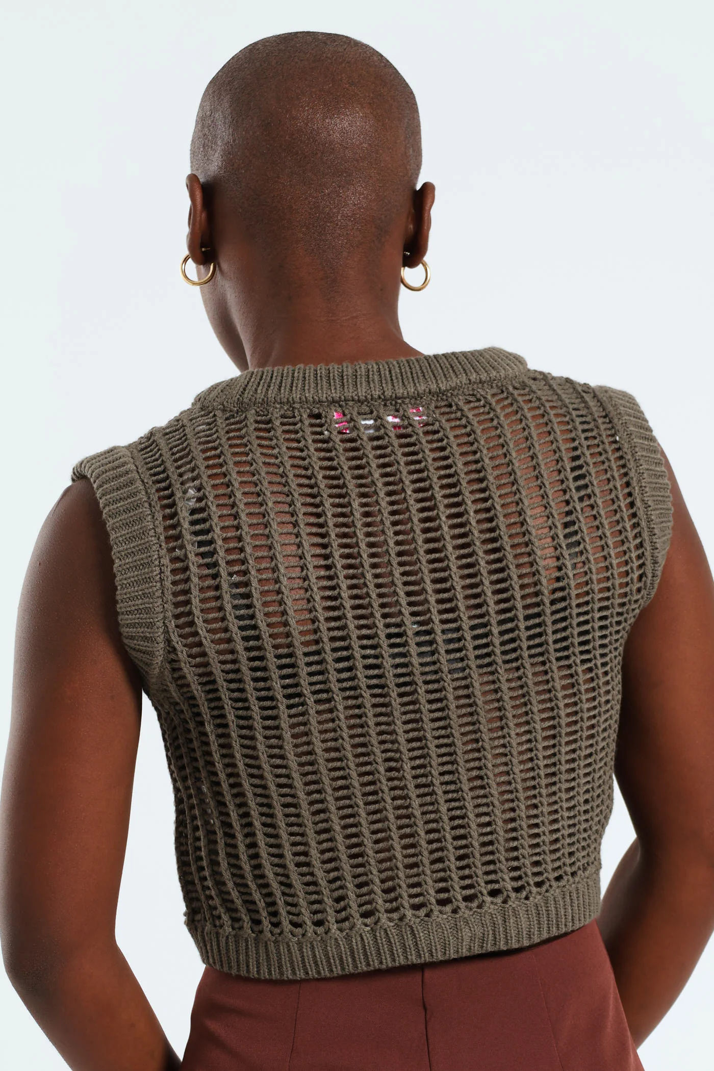 Crochet Tank Top - Khaki - Image 3