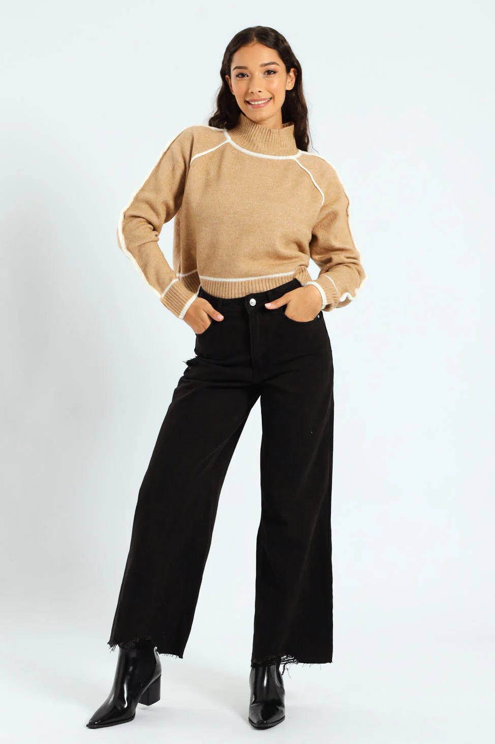 Crop Abraised Hem Wide Leg Jean - Black - Image 3
