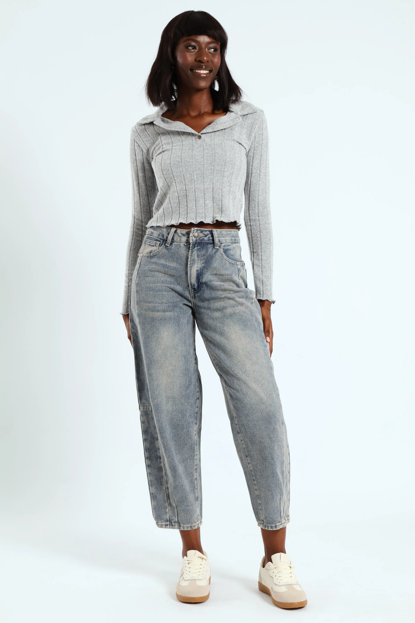Crop Barrel Leg Jean - Indigo - Image 2