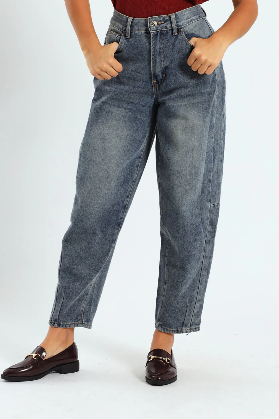 Crop Barrel Leg Jean - Stonewash