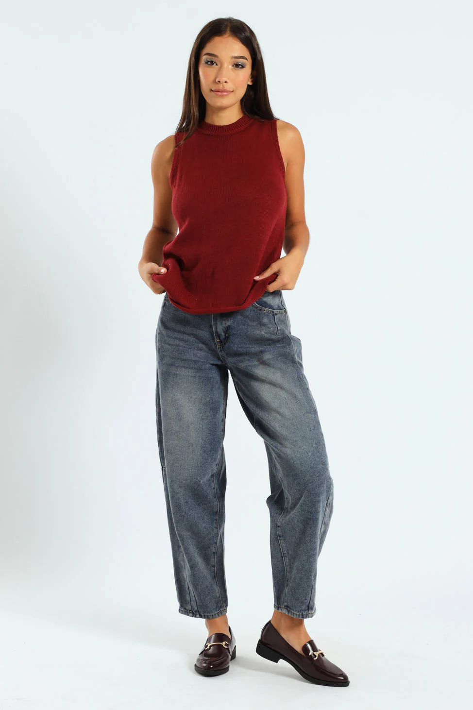 Crop Barrel Leg Jean - Stonewash - Image 2