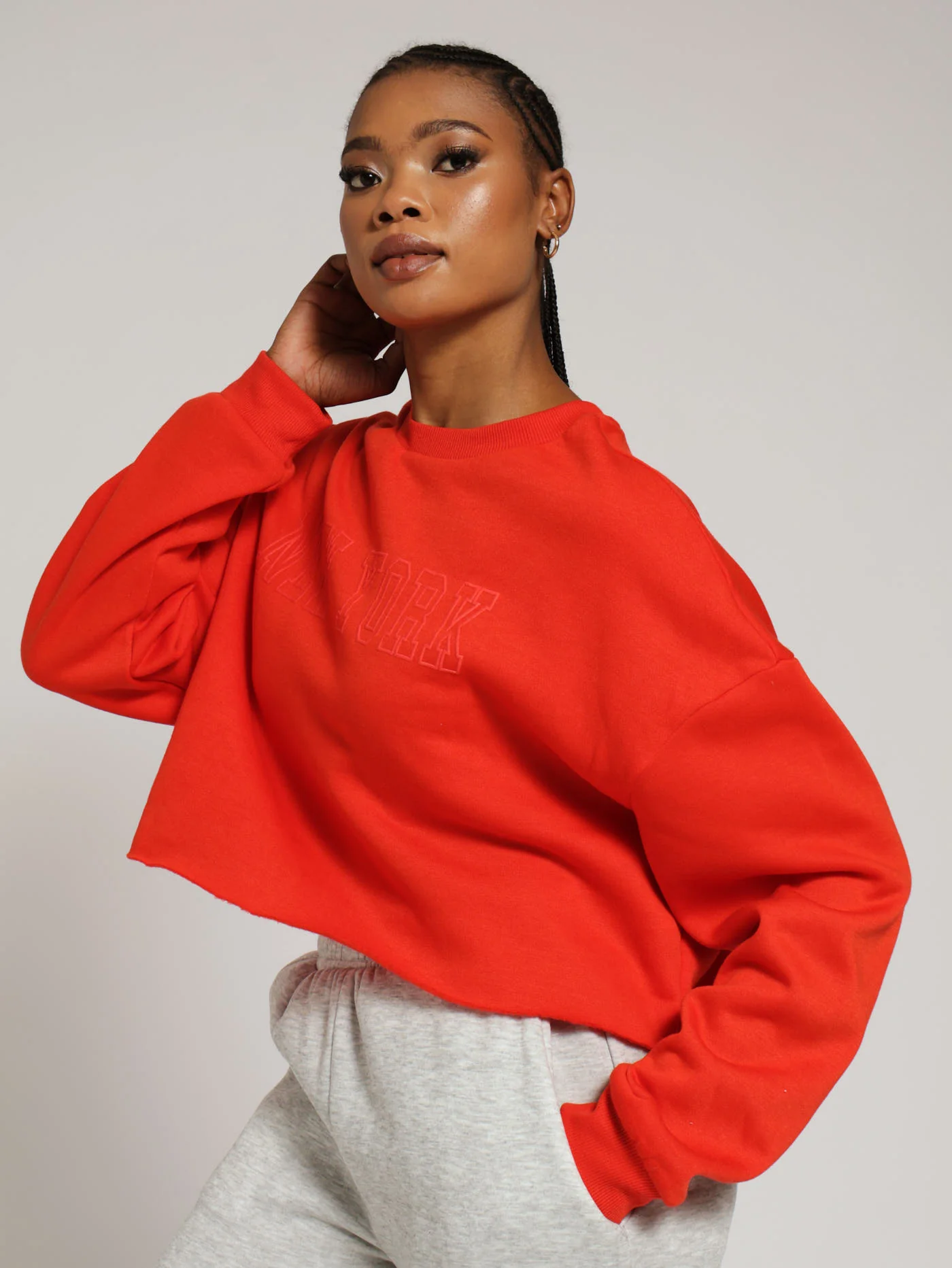 Cropped Crew Top With Print - Red - Image 2