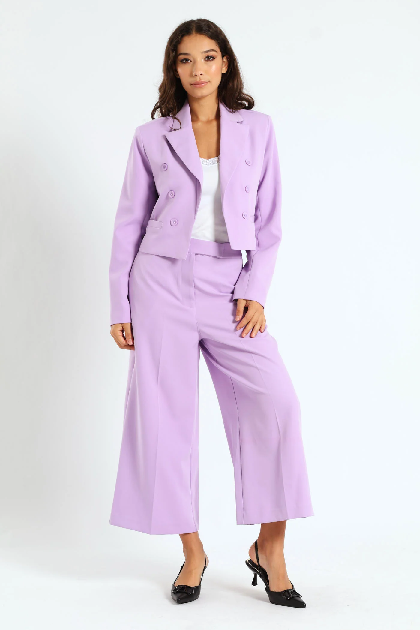 Cropped Fancy Button Blazer - Lilac - Image 2