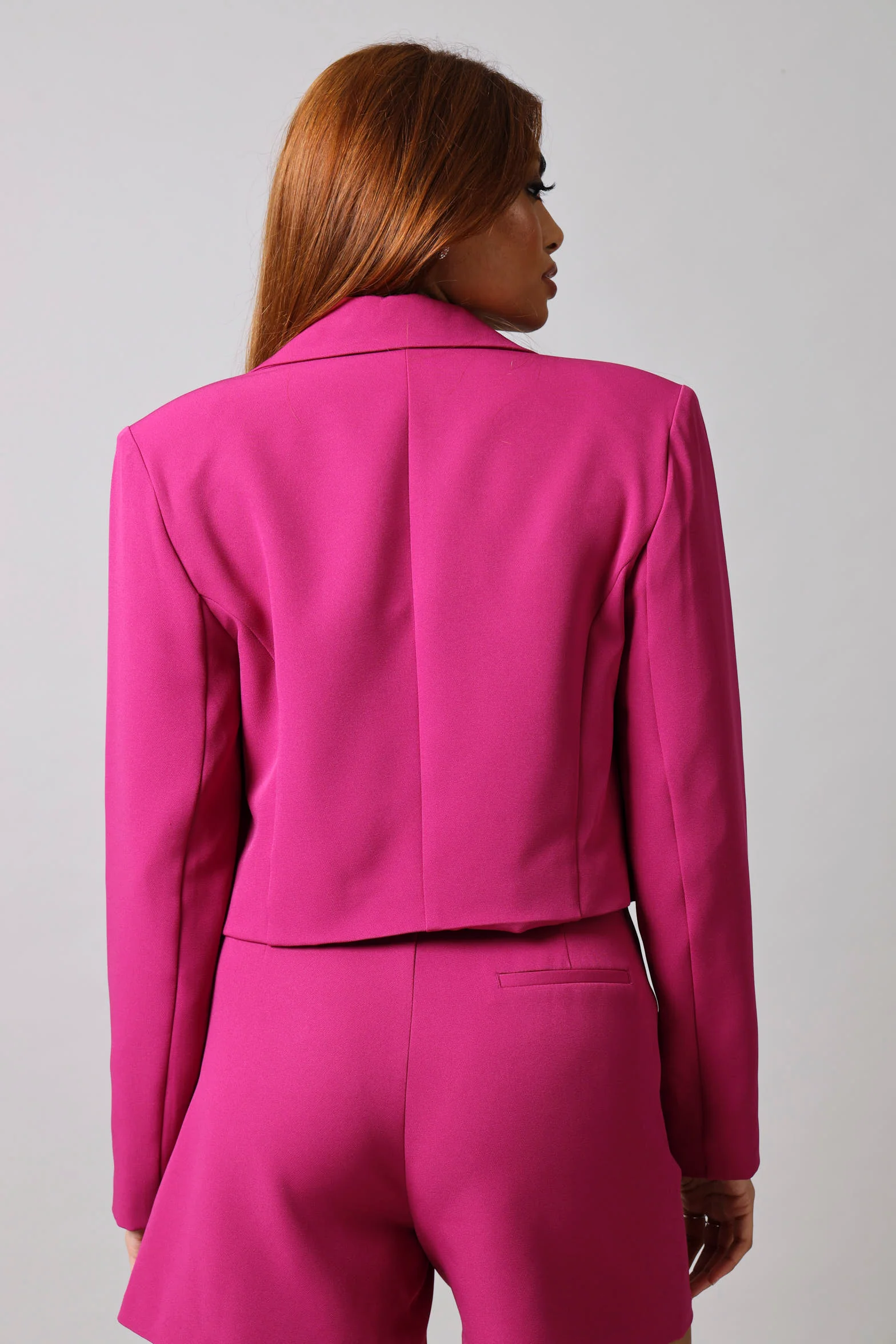 Cropped Fancy Button Blazer - Magenta - Image 4