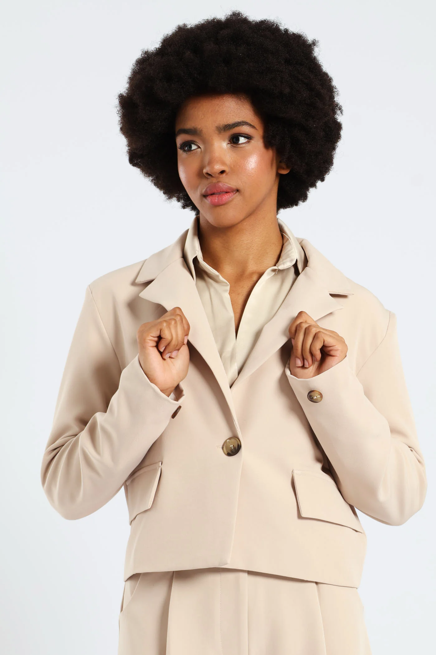 Cropped Lined Blazer - Nude - Image 3