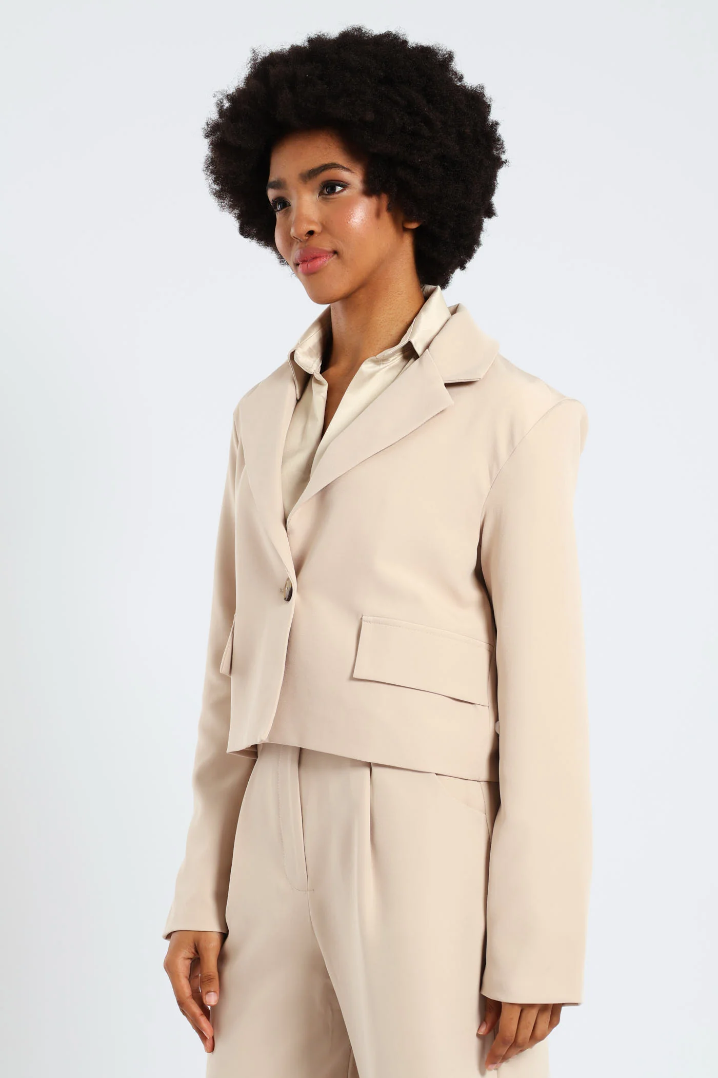 Cropped Lined Blazer - Nude - Image 4