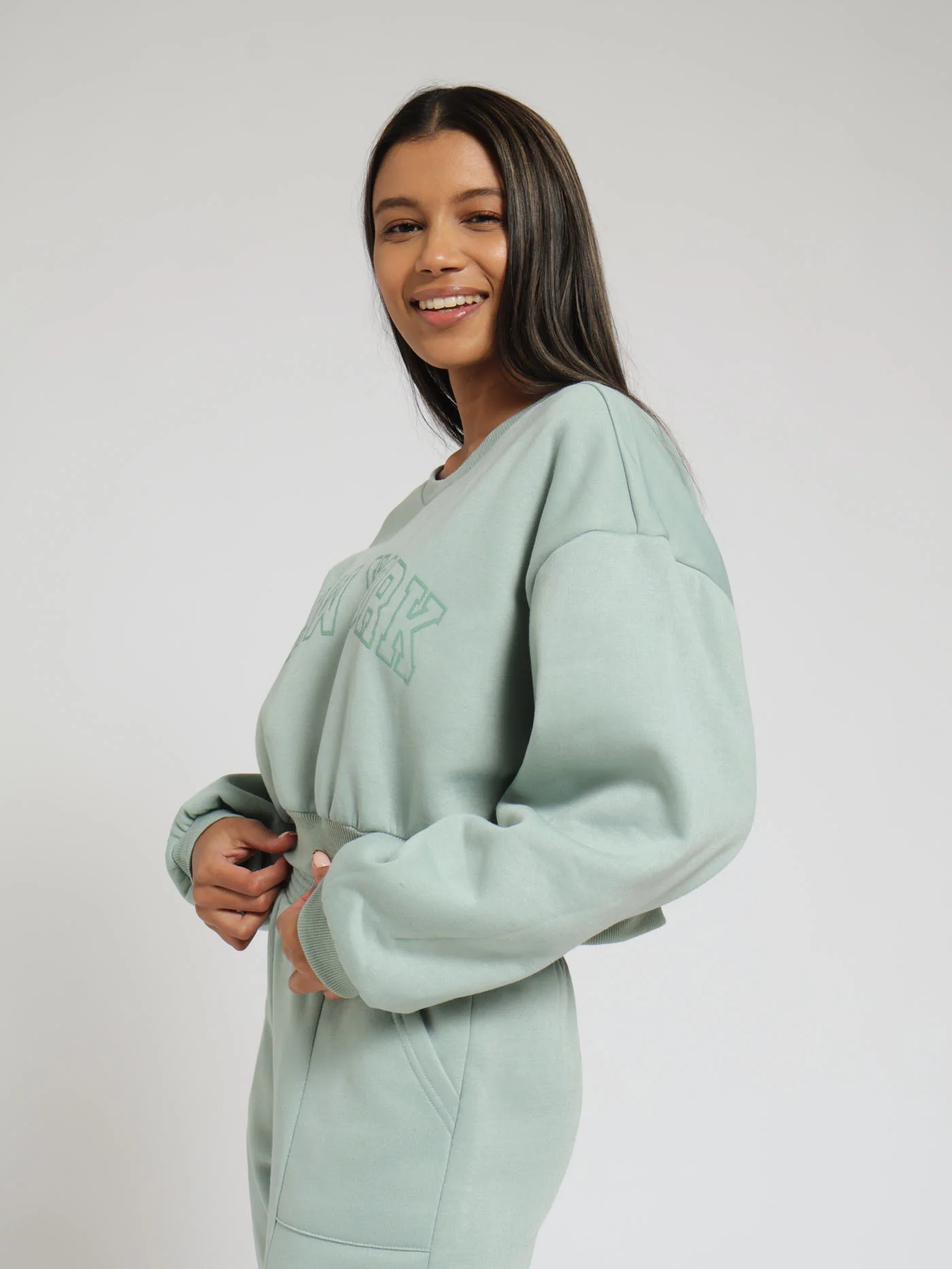 Cropped Pullover With Screen - Sage - Image 2