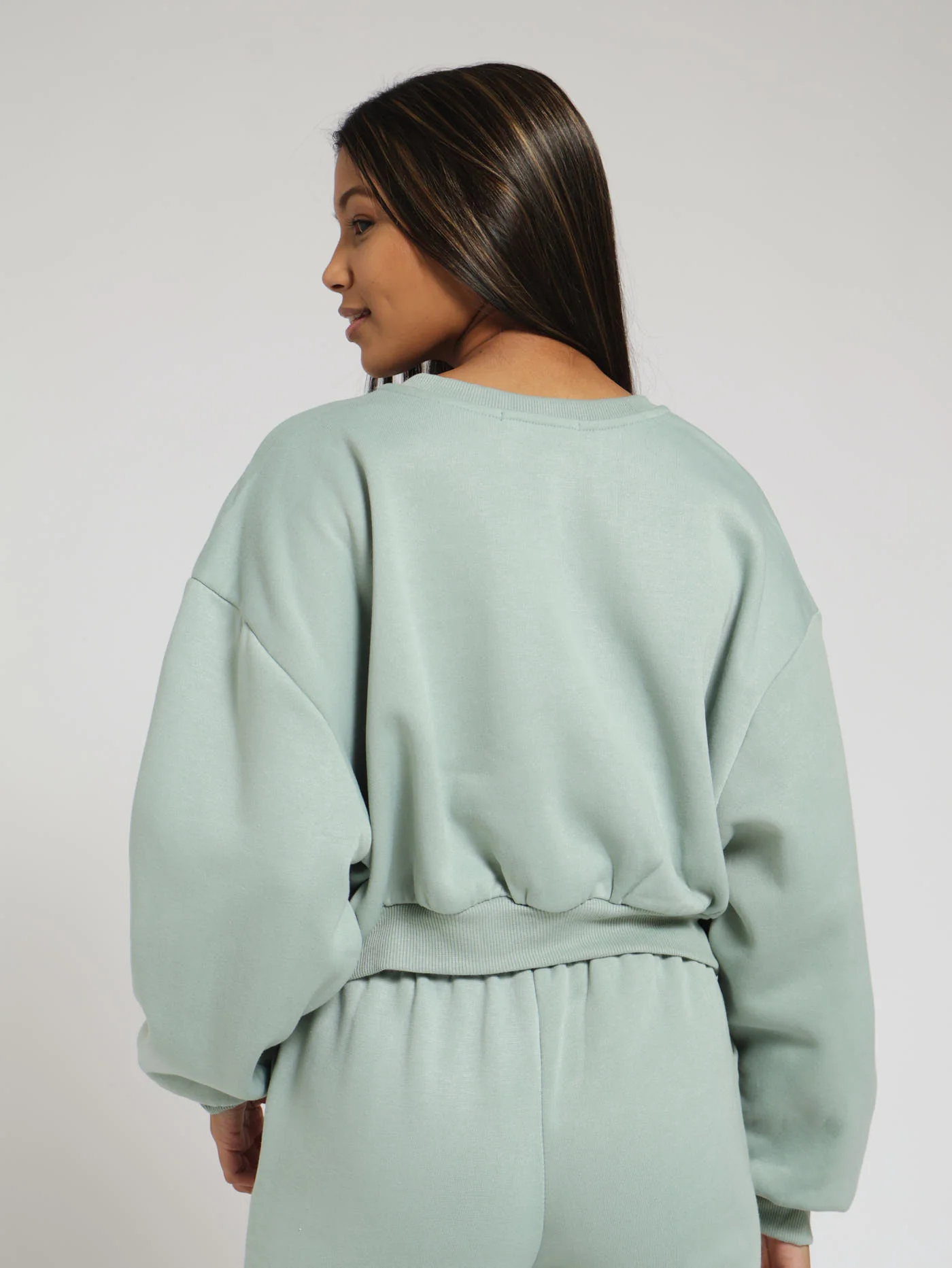 Cropped Pullover With Screen - Sage - Image 3