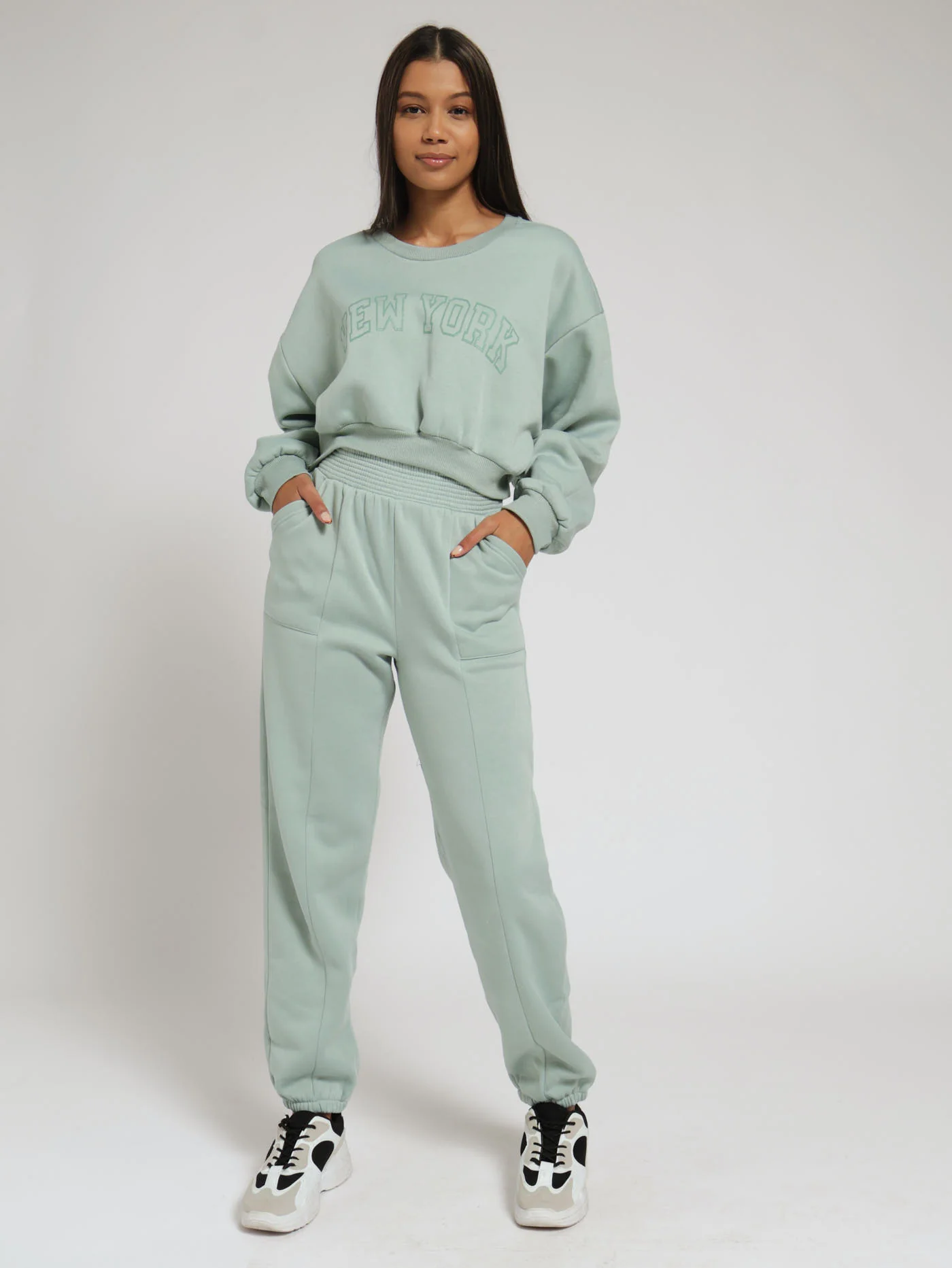 Cropped Pullover With Screen - Sage - Image 4