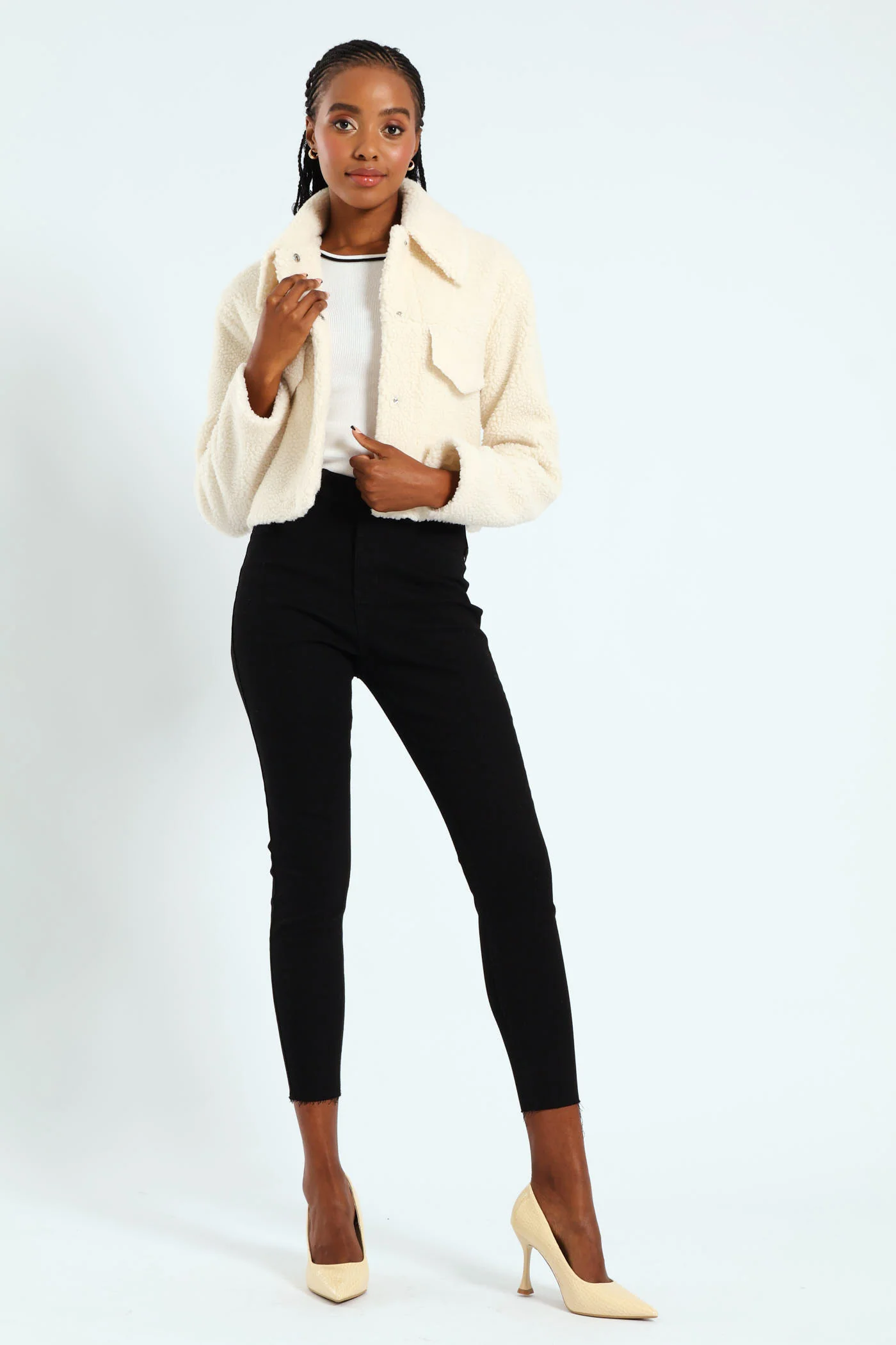 Cropped Sherpa Shacket - Cream - Image 2