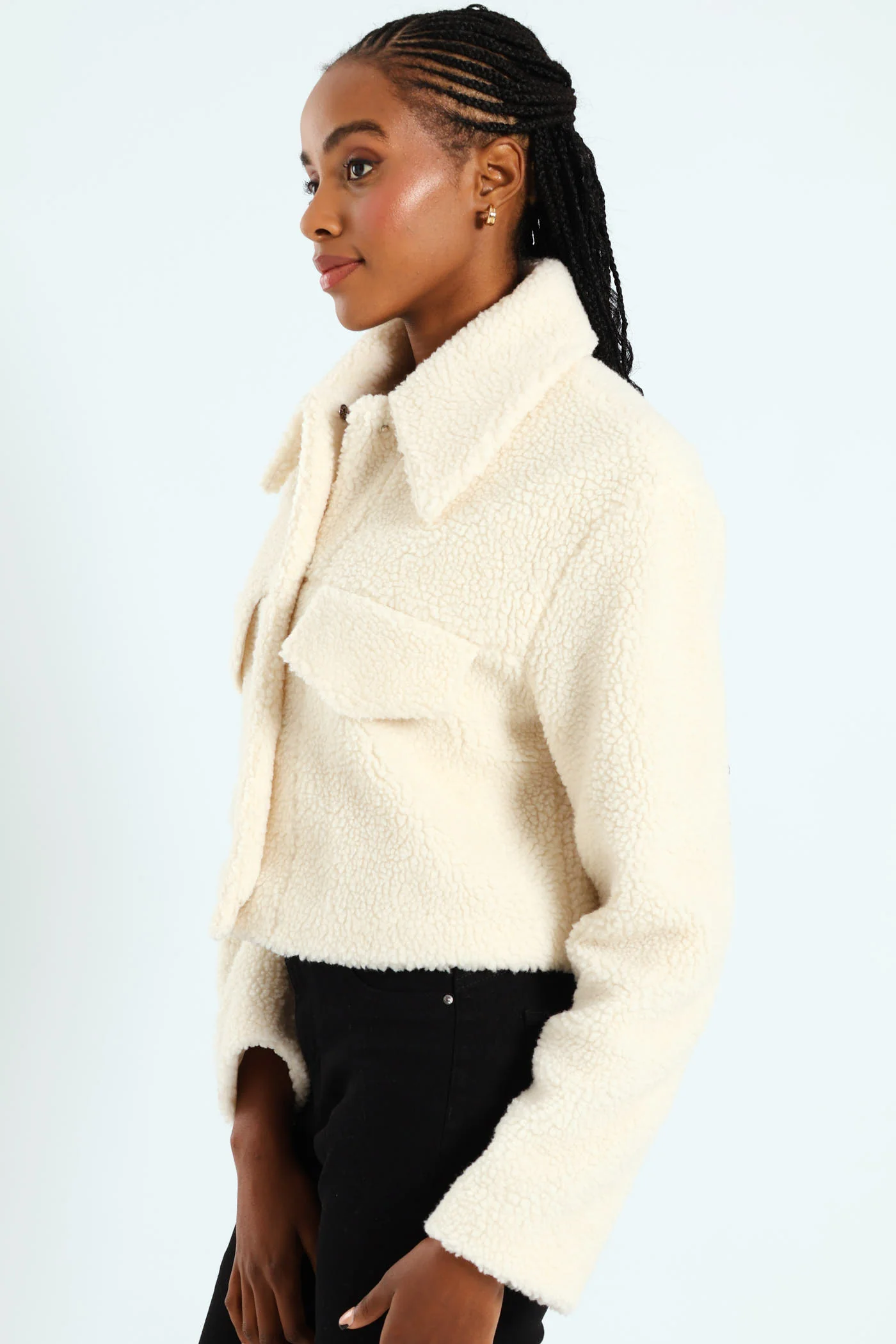 Cropped Sherpa Shacket - Cream - Image 3